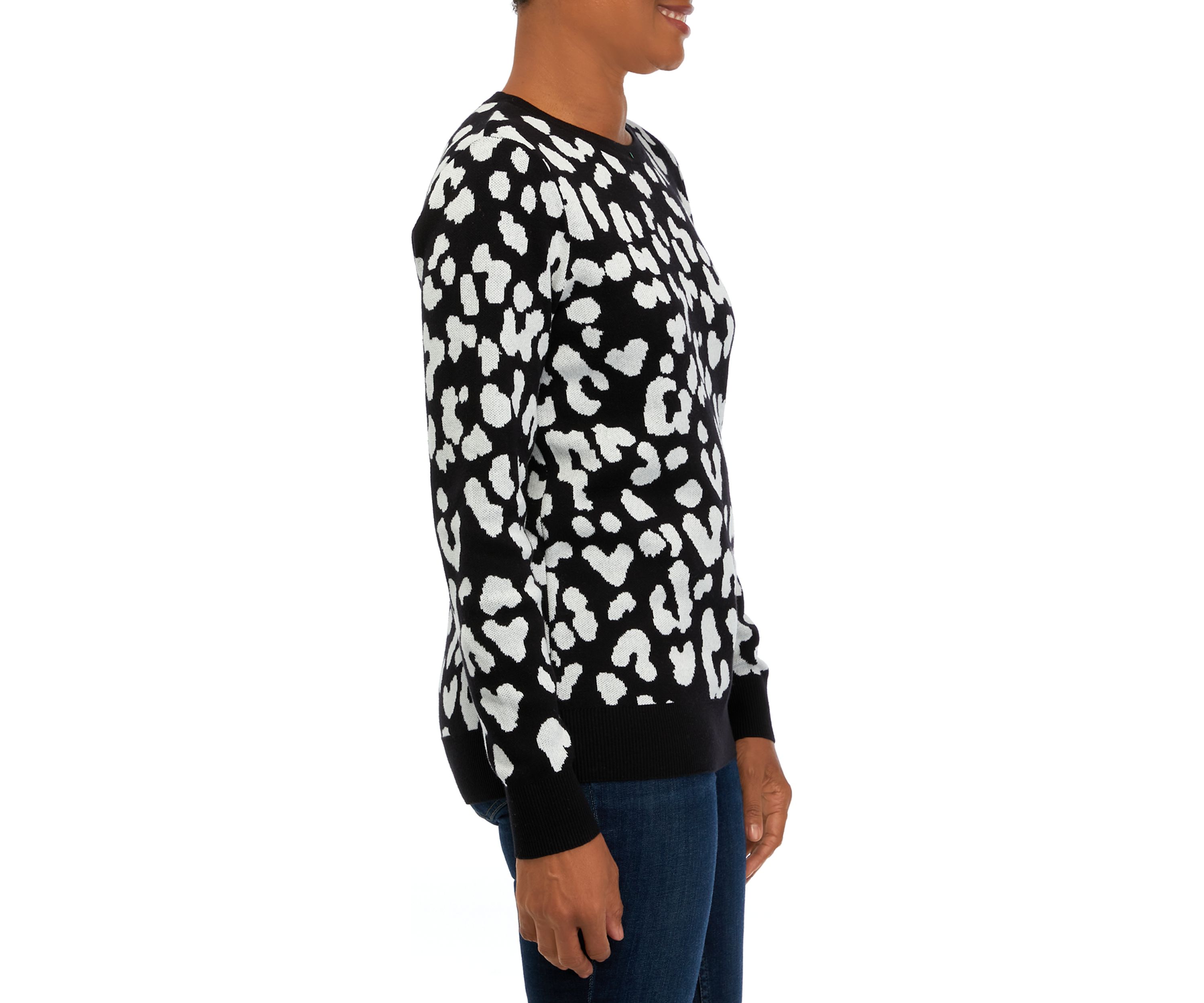 Womens Long Sleeve Crew Neck Jacquard Sweater