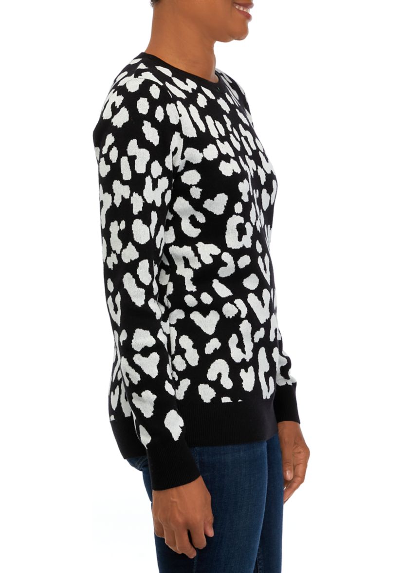 Womens Long Sleeve Crew Neck Jacquard Sweater
