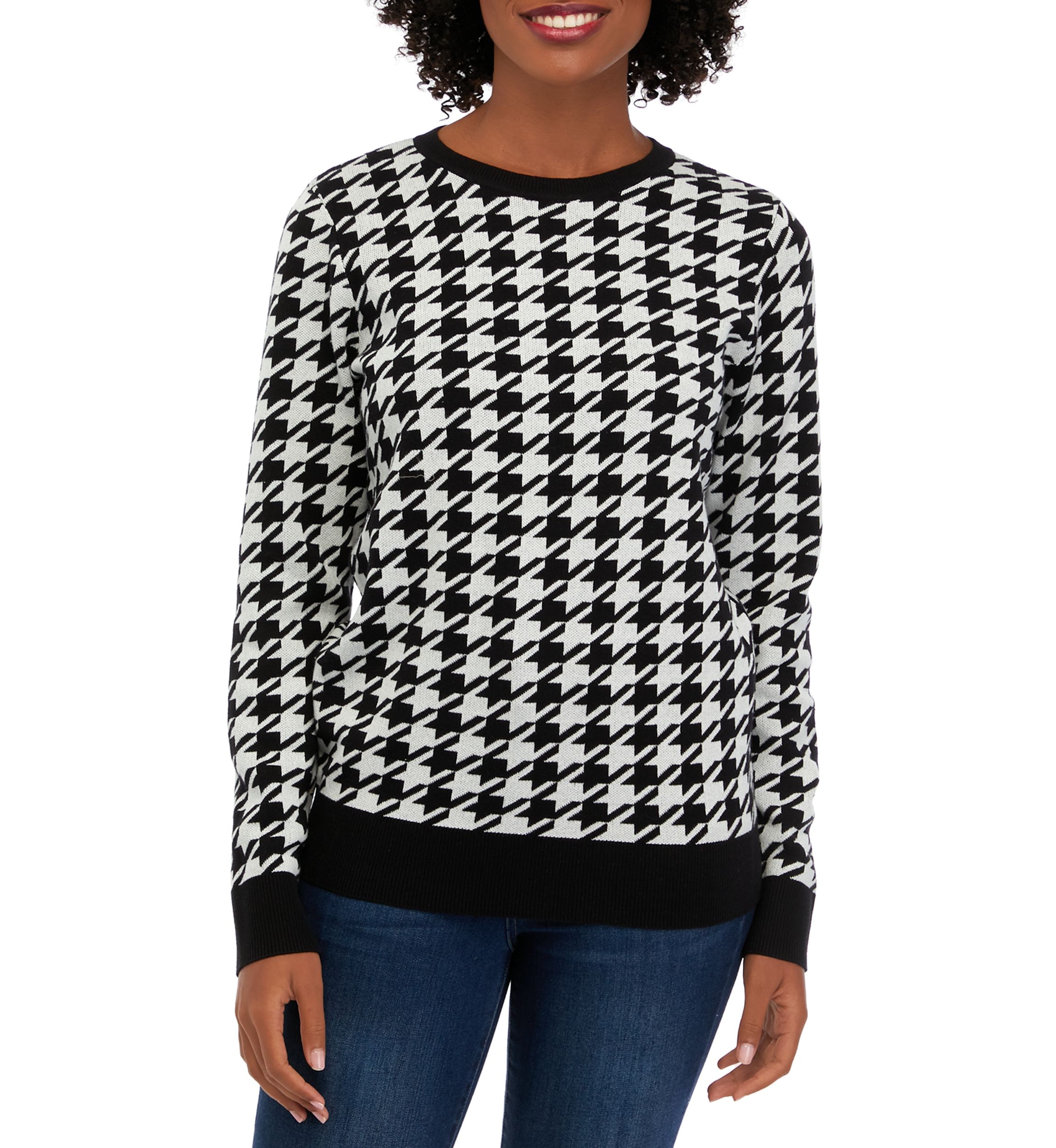 Womens Long Sleeve Crew Neck Jacquard Sweater
