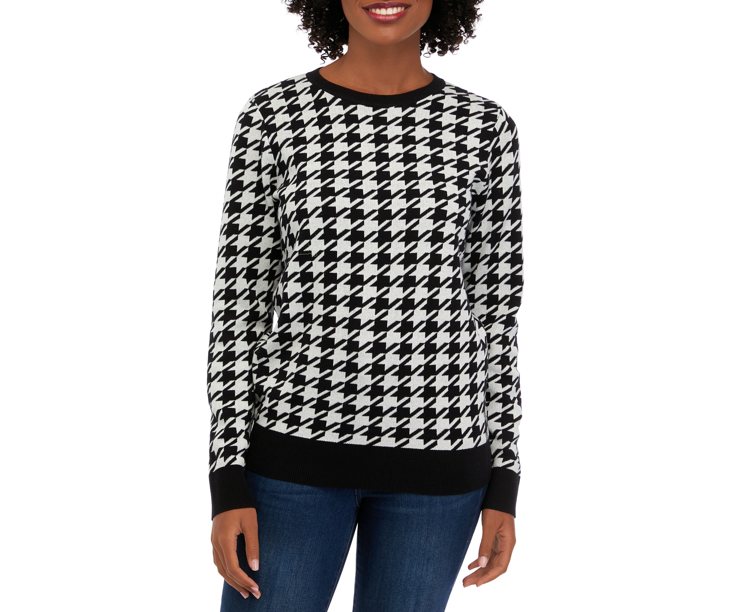 Womens Long Sleeve Crew Neck Jacquard Sweater