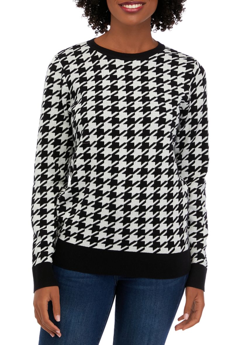 Womens Long Sleeve Crew Neck Jacquard Sweater