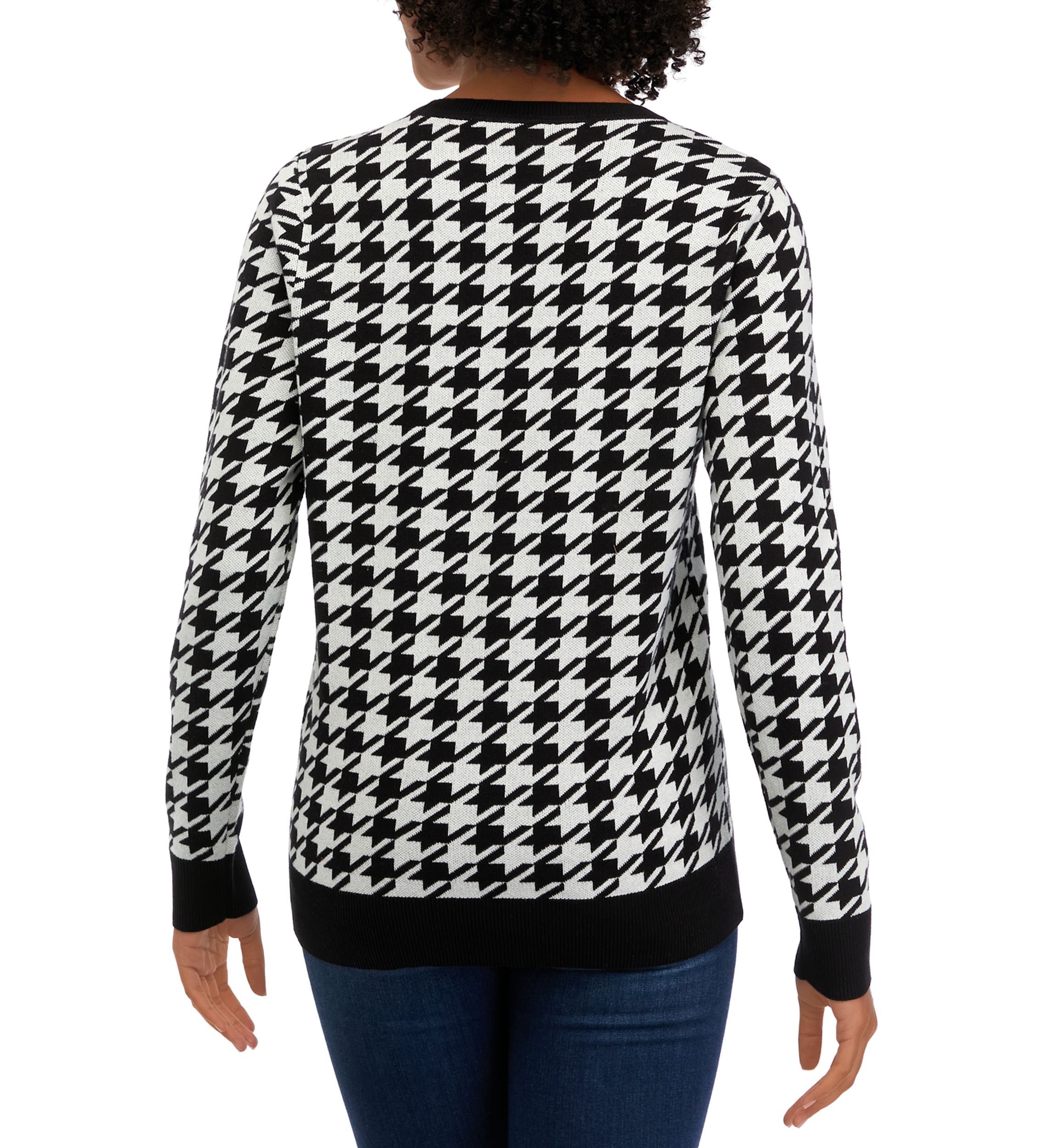 Womens Long Sleeve Crew Neck Jacquard Sweater