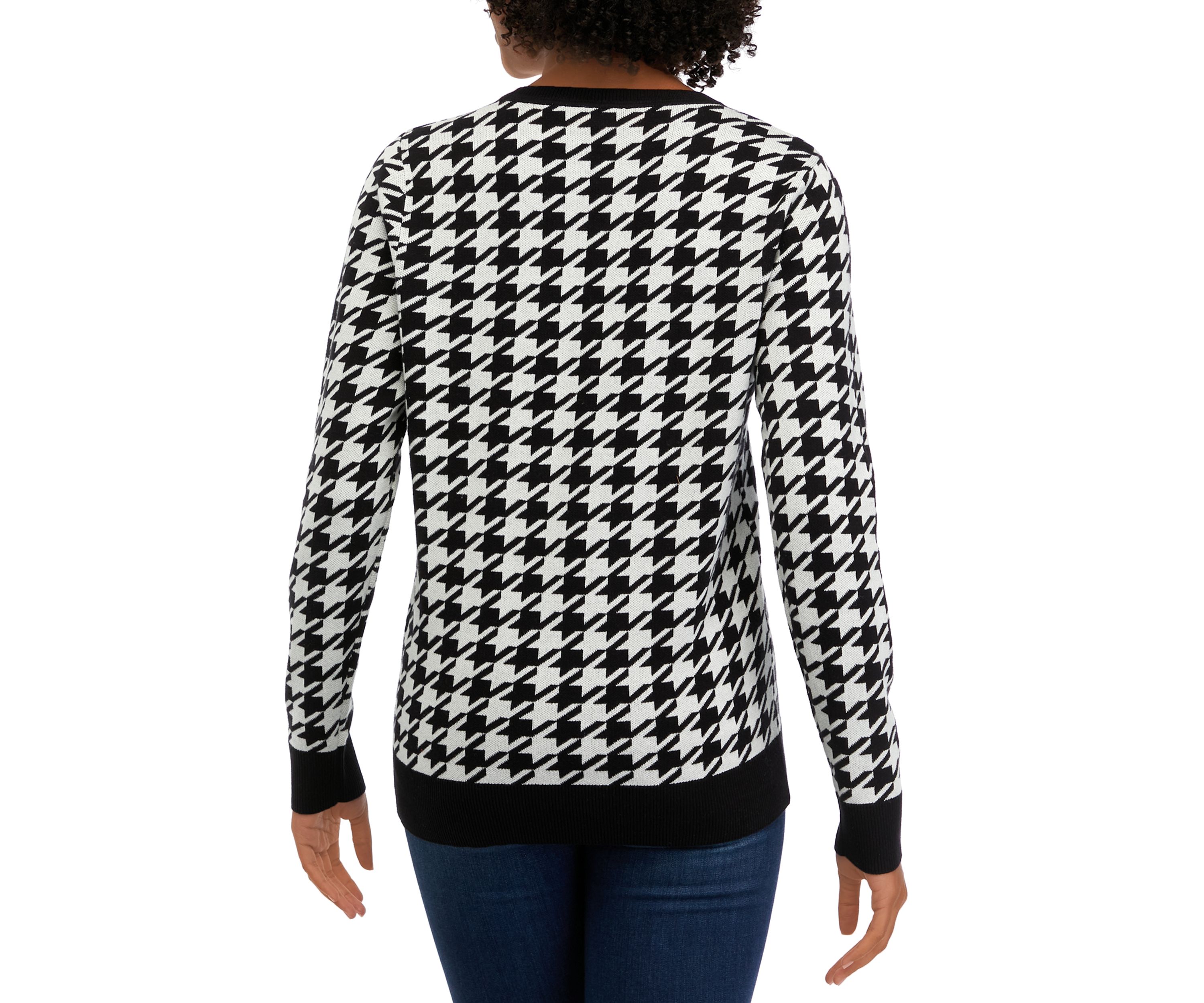 Womens Long Sleeve Crew Neck Jacquard Sweater