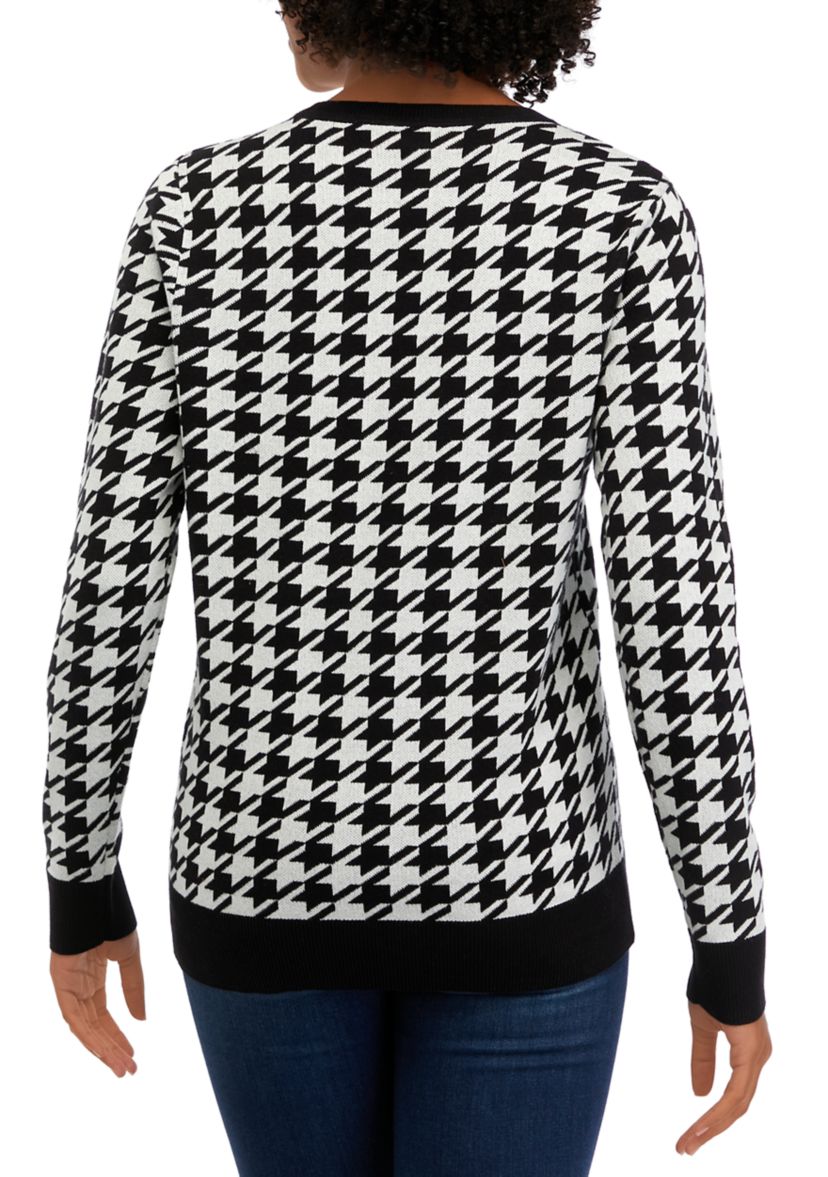 Womens Long Sleeve Crew Neck Jacquard Sweater