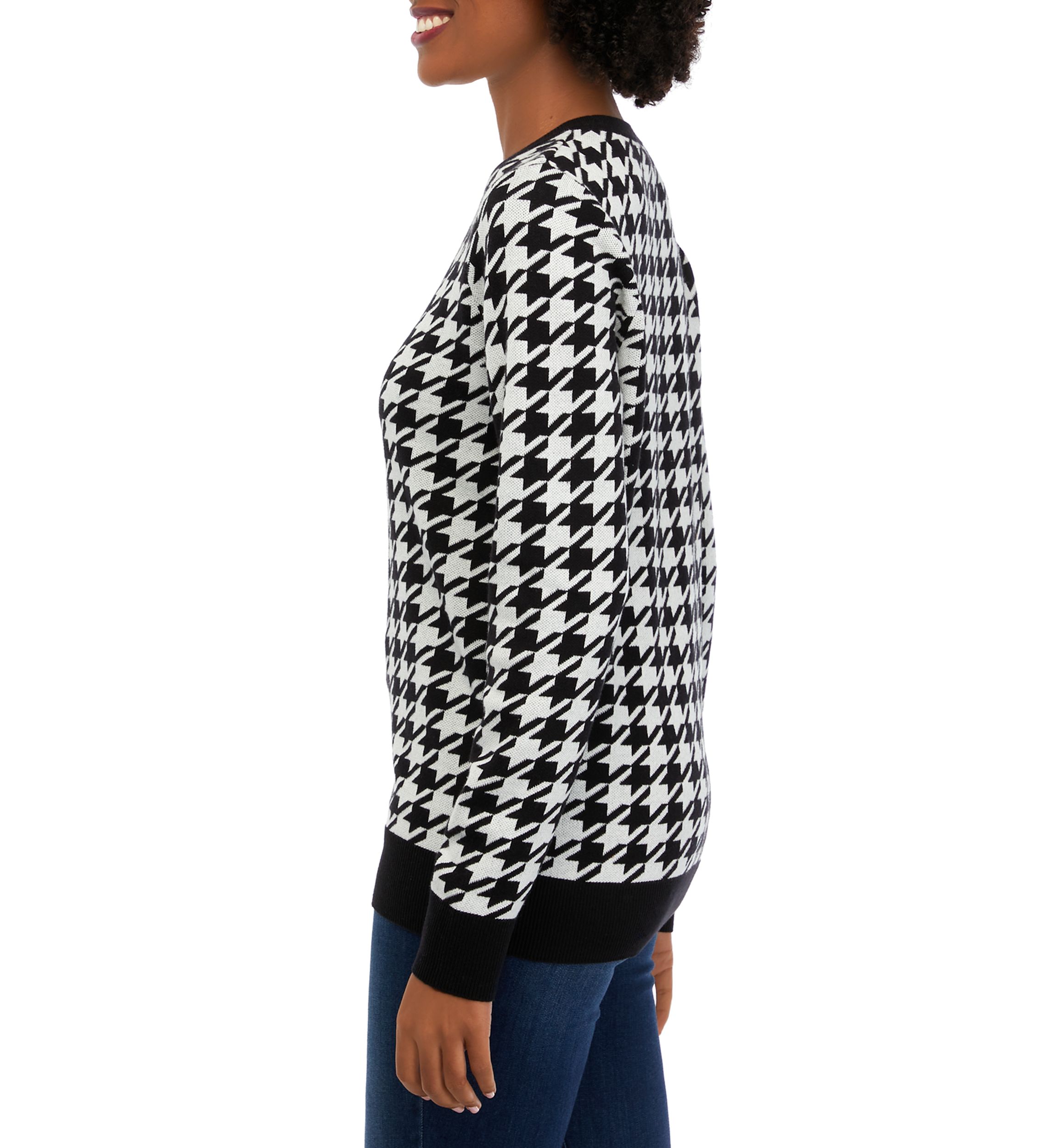 Womens Long Sleeve Crew Neck Jacquard Sweater
