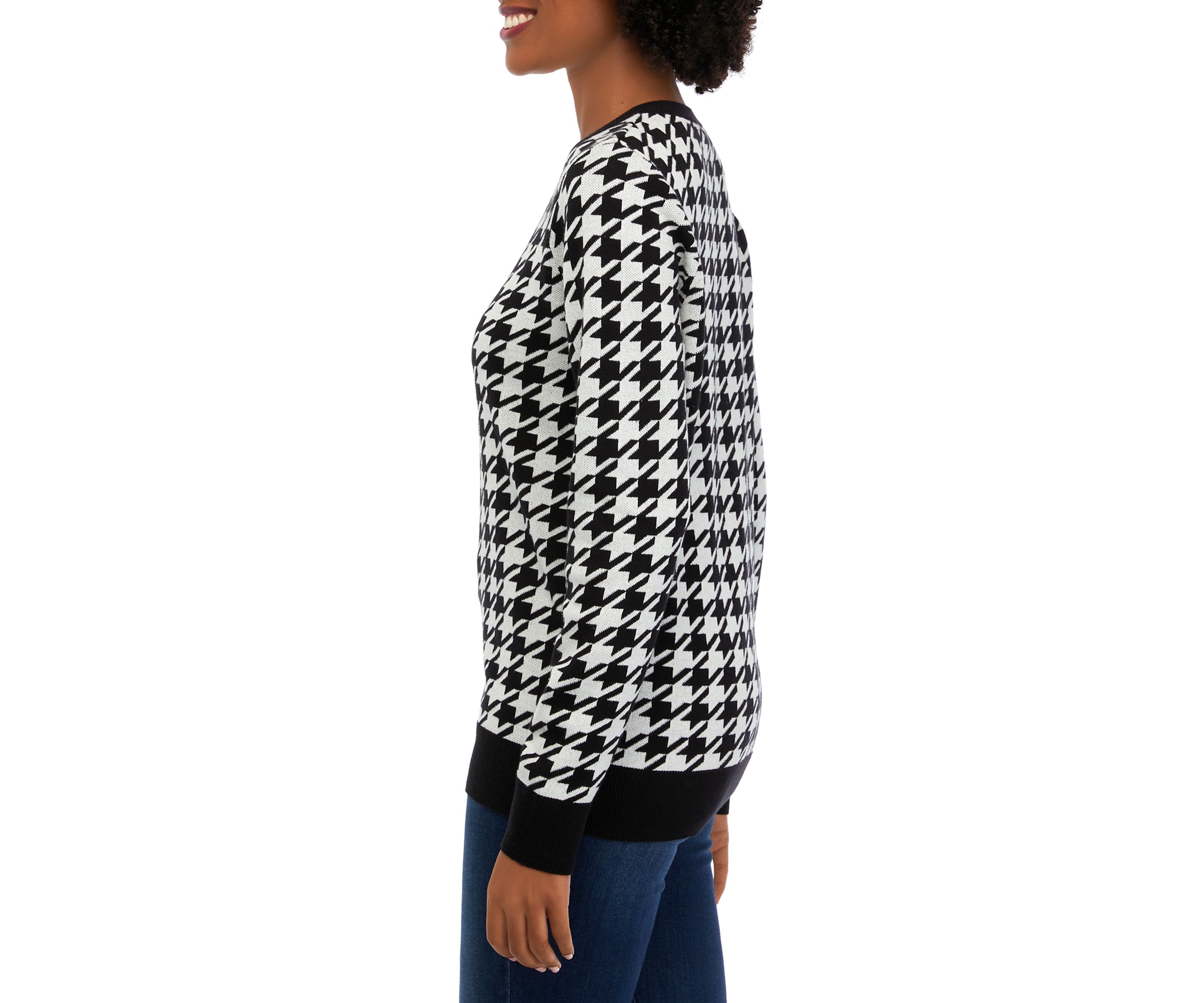Womens Long Sleeve Crew Neck Jacquard Sweater