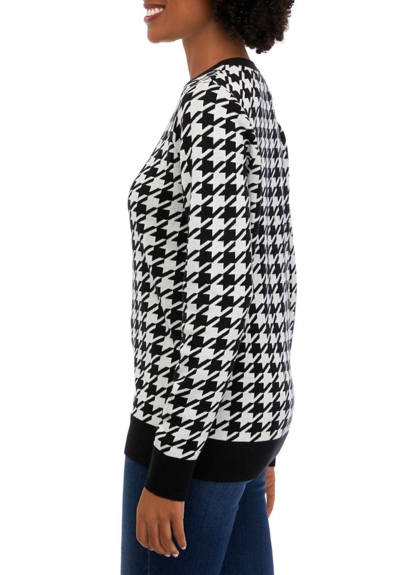 Womens Long Sleeve Crew Neck Jacquard Sweater
