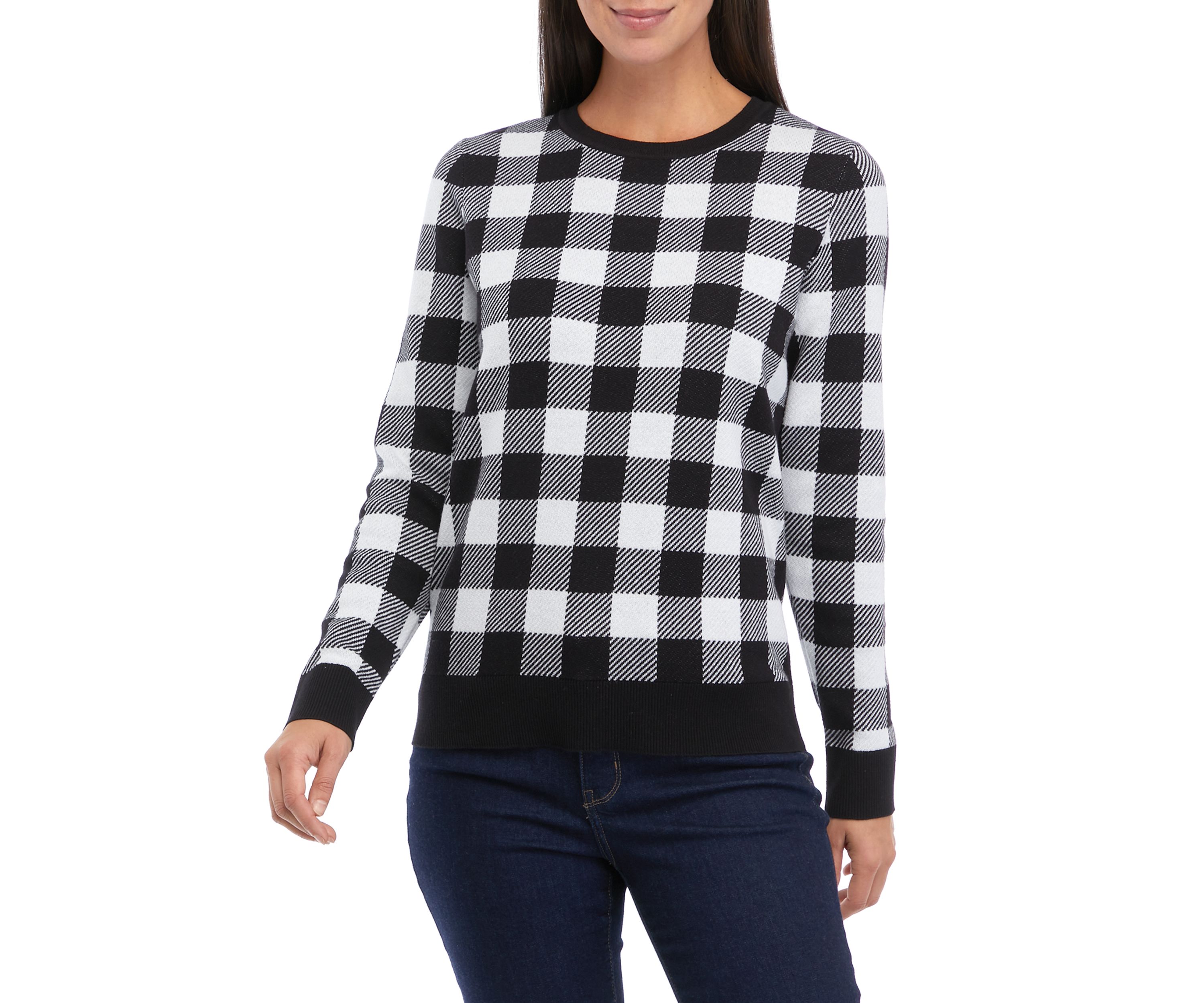 Womens Long Sleeve Crew Neck Jacquard Sweater