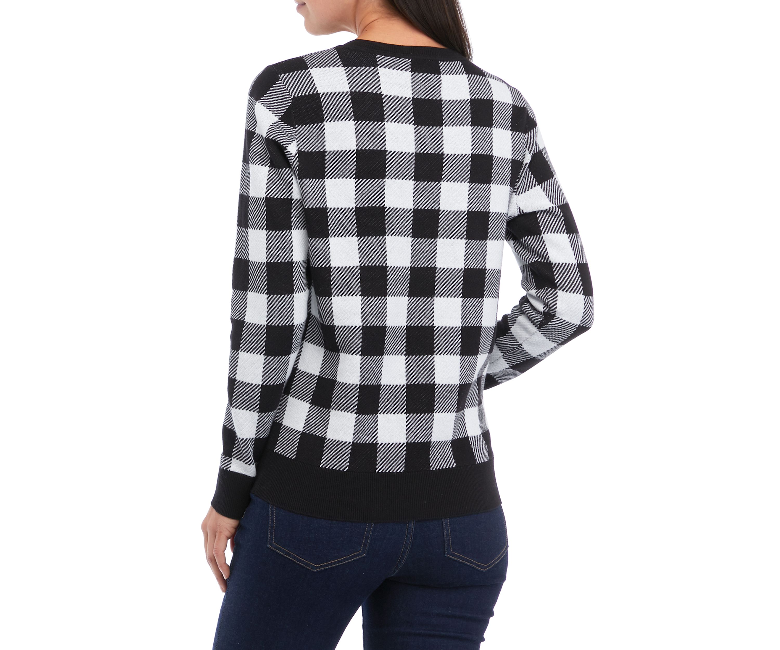 Womens Long Sleeve Crew Neck Jacquard Sweater