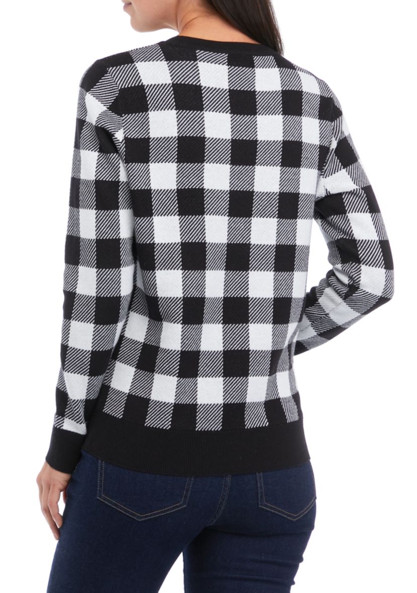 Womens Long Sleeve Crew Neck Jacquard Sweater