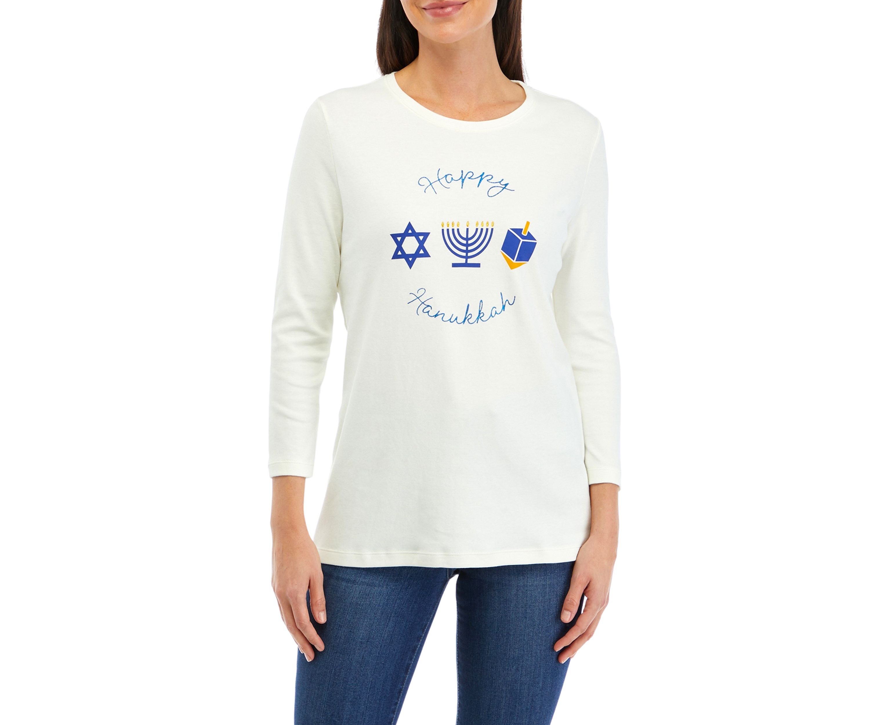 Womens 3/4 Sleeve Holiday Graphic T-Shirt