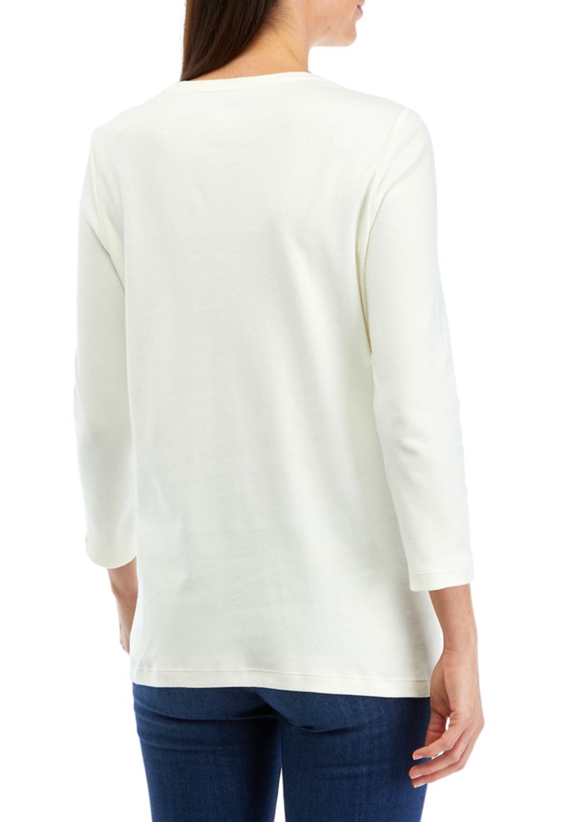 Womens 3/4 Sleeve Holiday Graphic T-Shirt