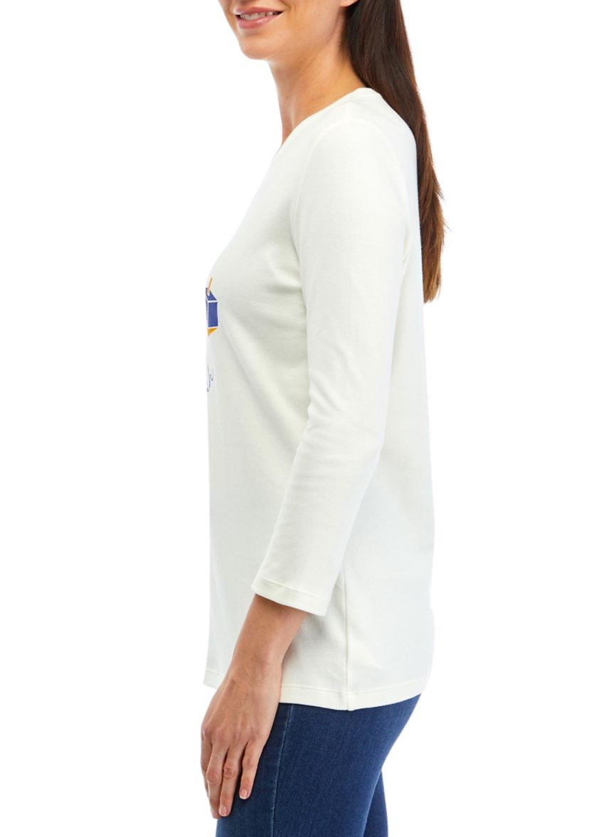 Womens 3/4 Sleeve Holiday Graphic T-Shirt