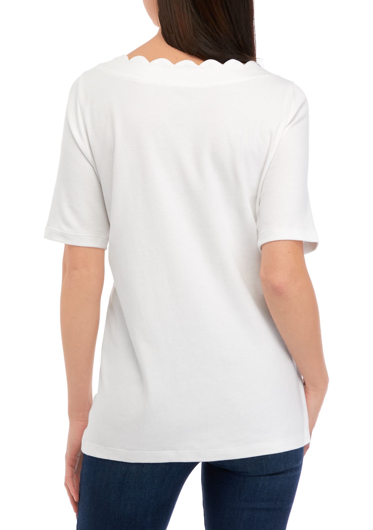 Womens Short Sleeve Scallop Solid Shirt