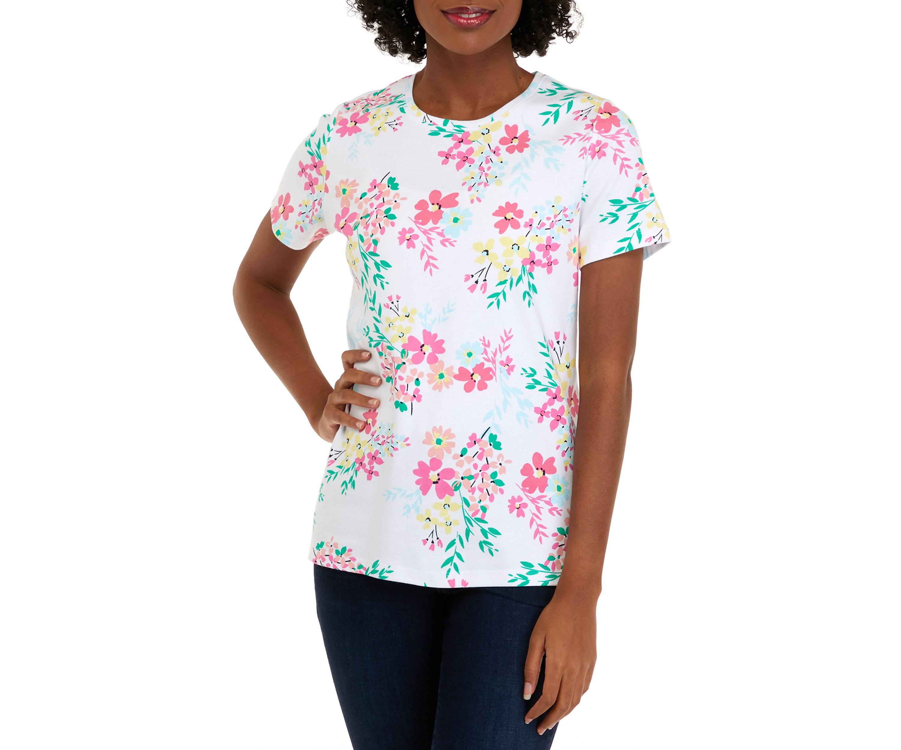 Womens Short Sleeve Crew Neck Printed Top