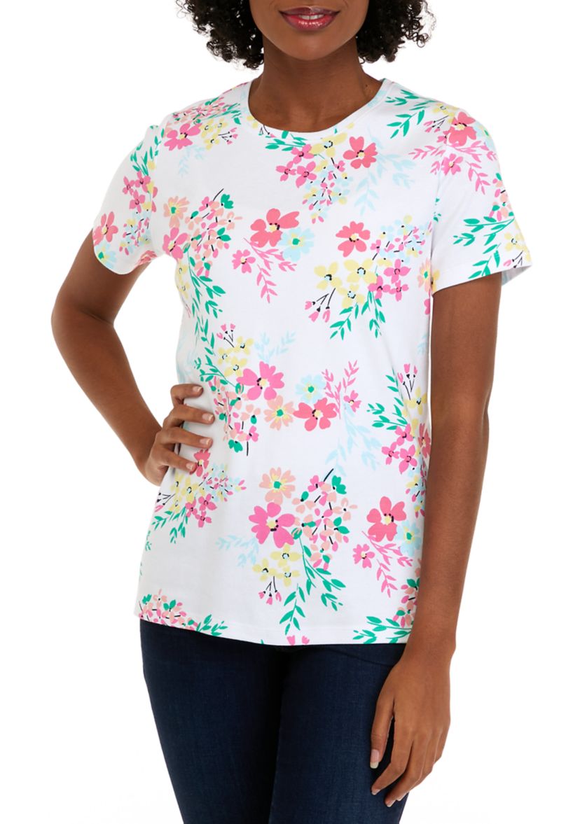 Womens Short Sleeve Crew Neck Printed Top