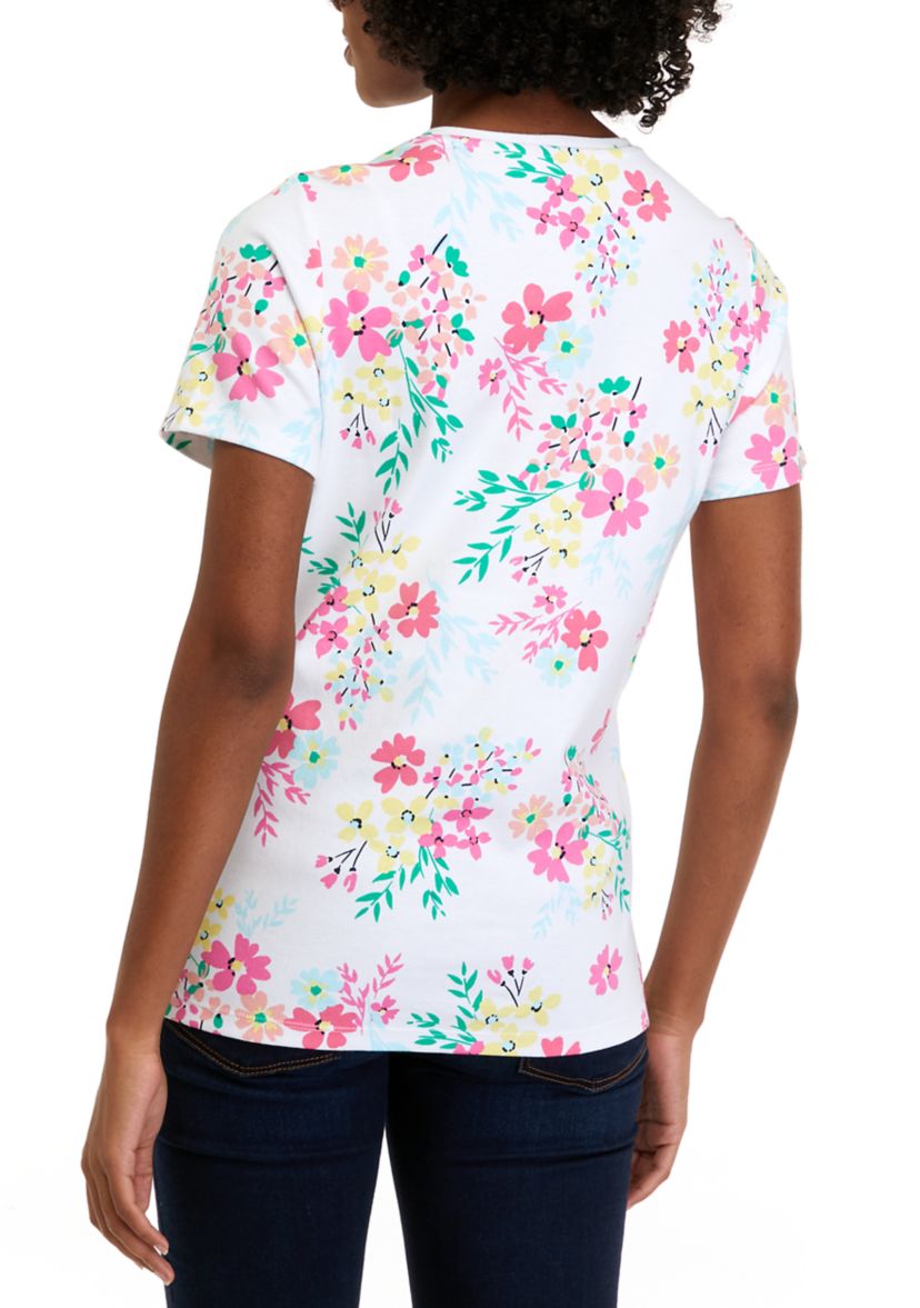 Womens Short Sleeve Crew Neck Printed Top