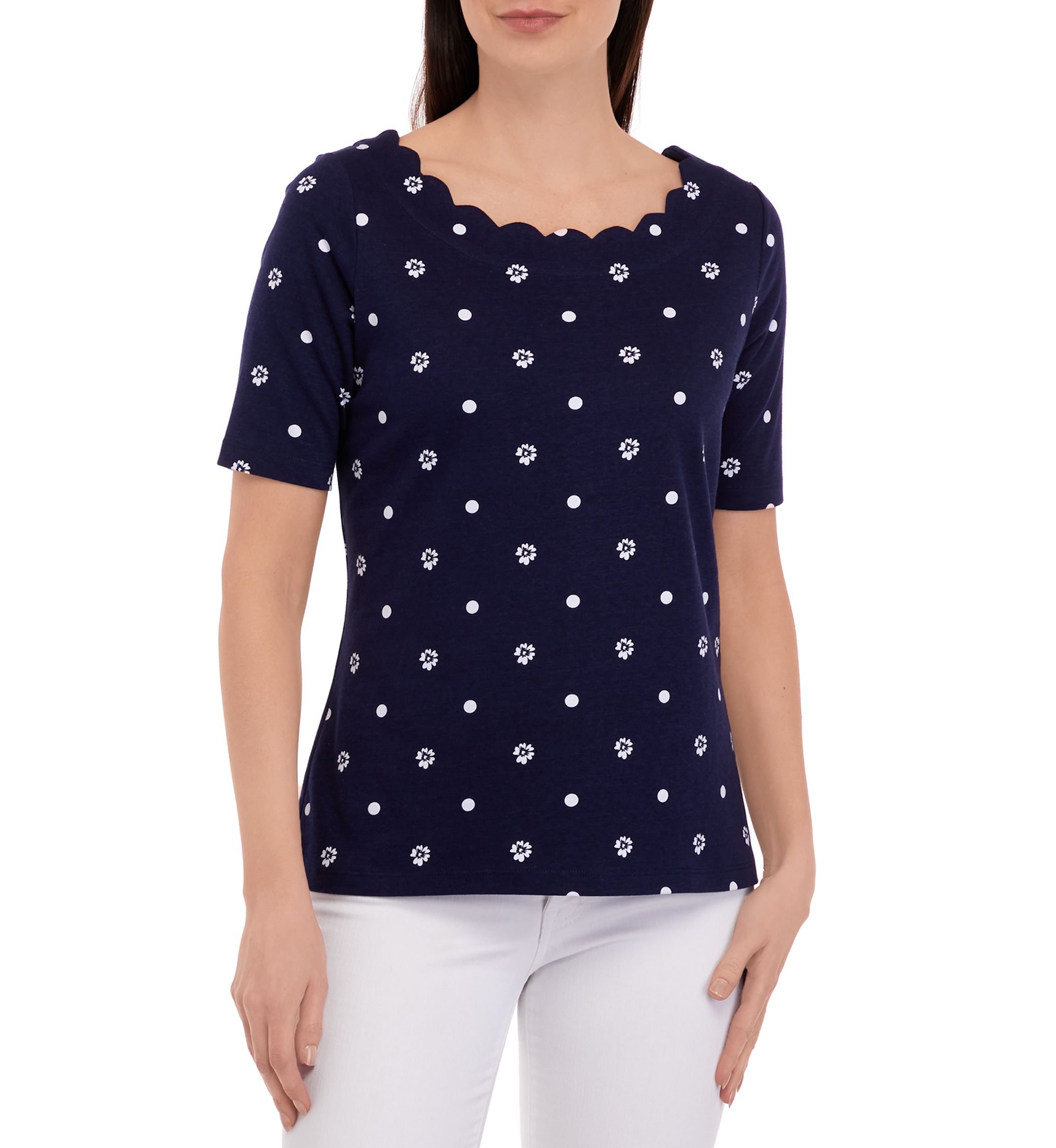Womens Elbow Sleeve Scallop Shirt