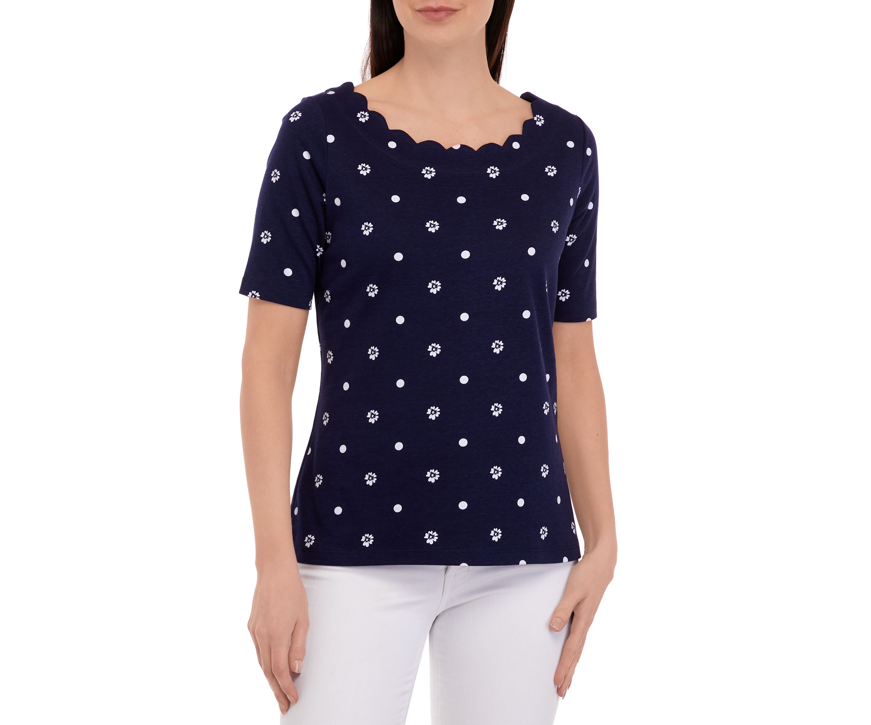 Womens Elbow Sleeve Scallop Shirt