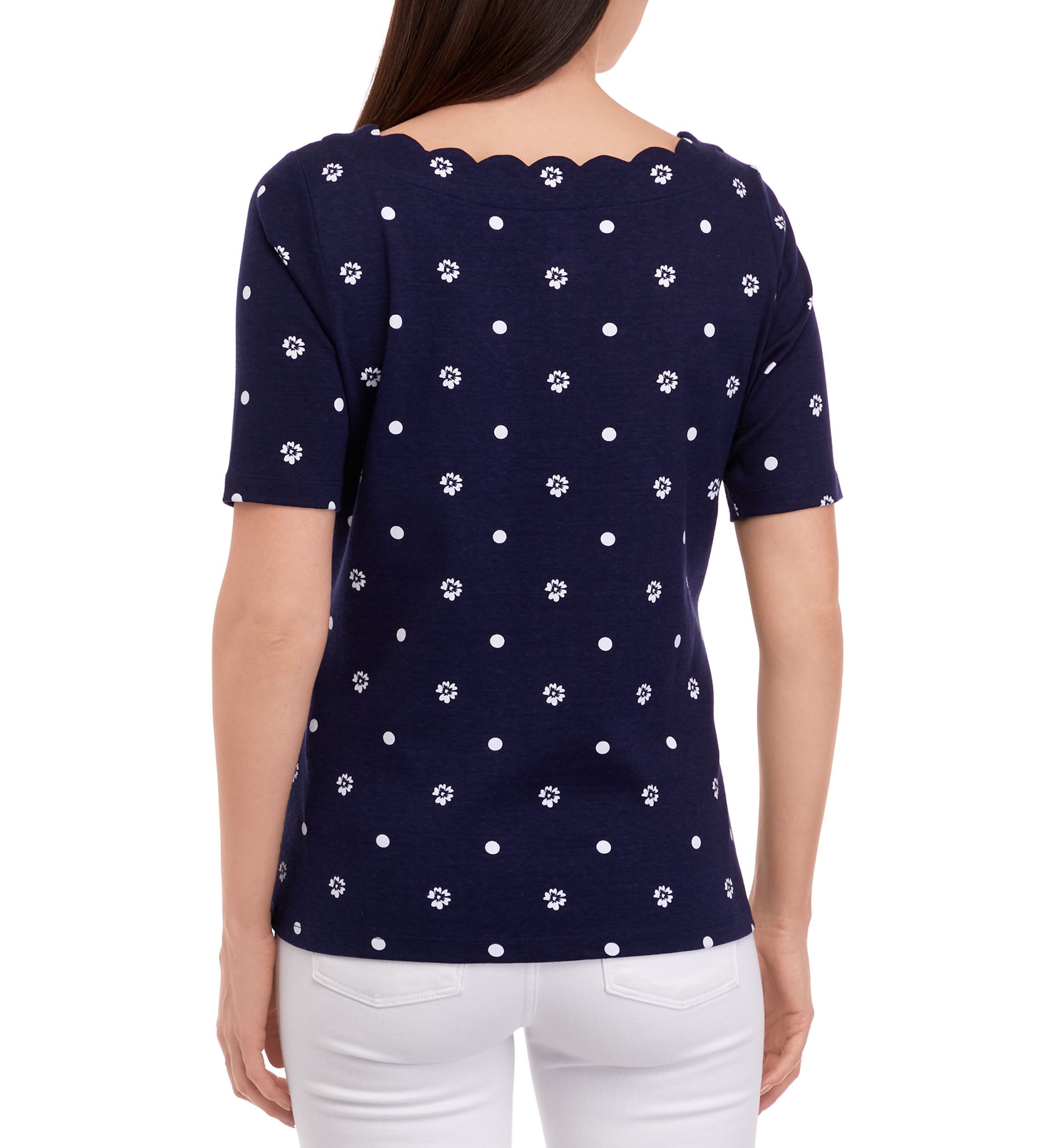 Womens Elbow Sleeve Scallop Shirt