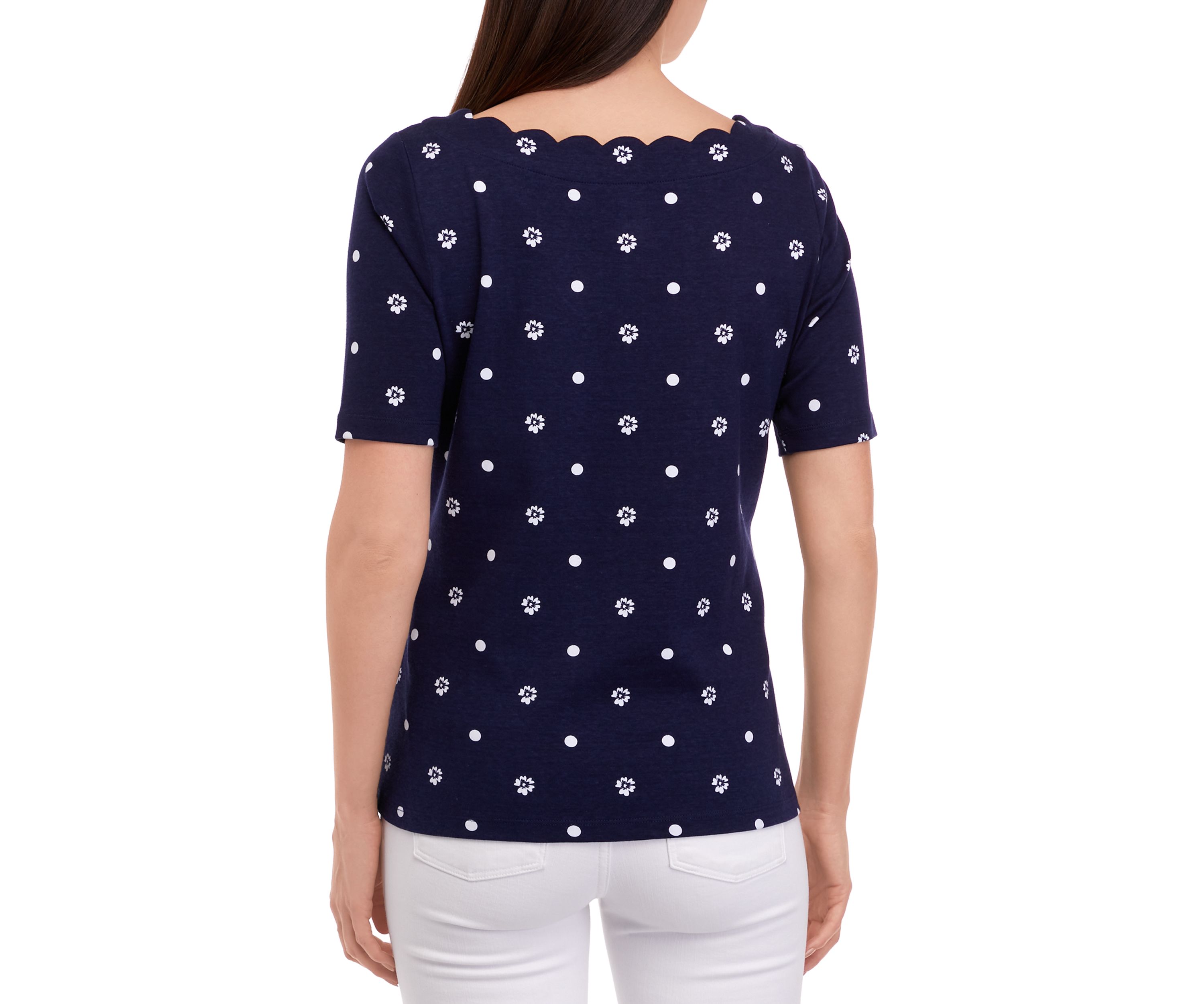 Womens Elbow Sleeve Scallop Shirt