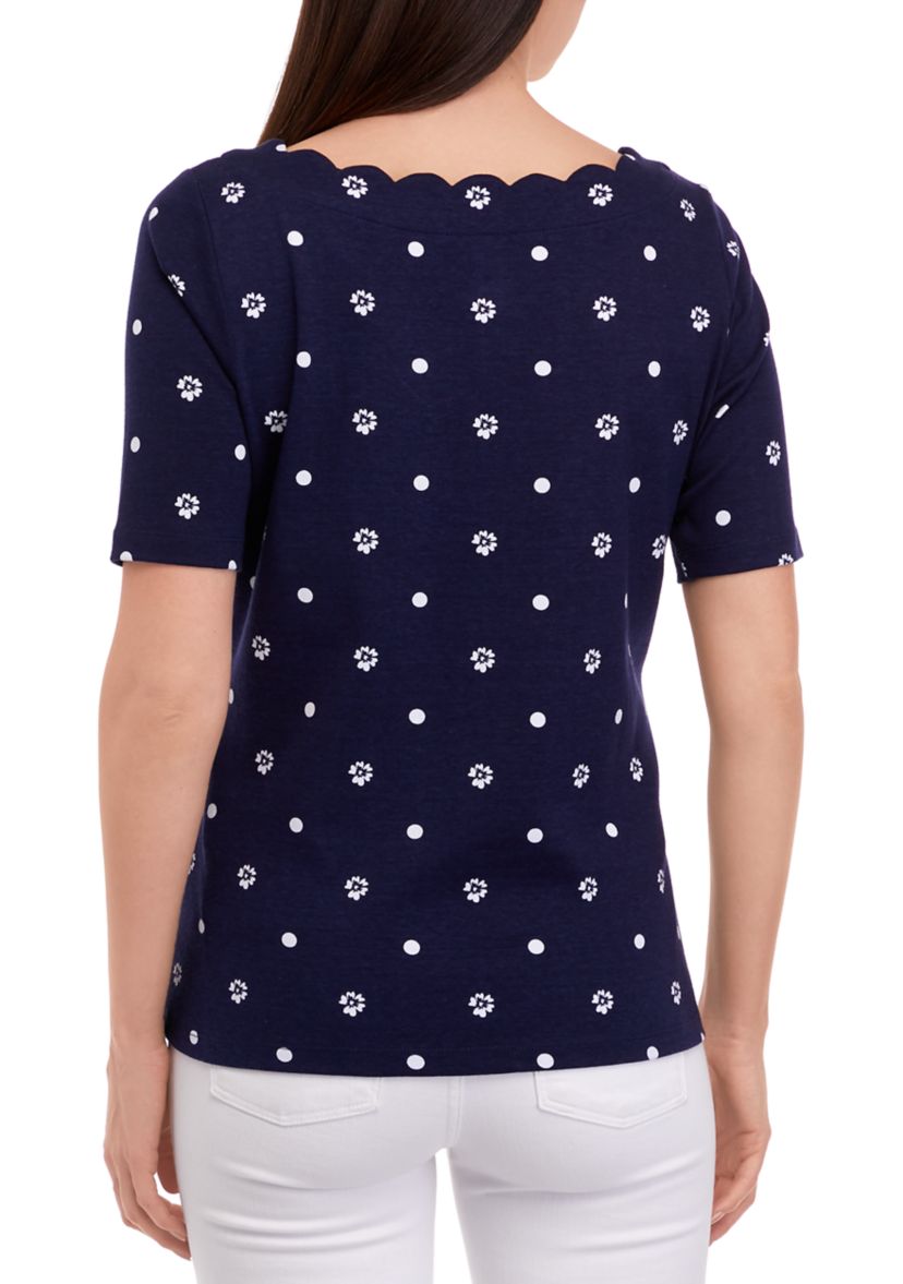 Womens Elbow Sleeve Scallop Shirt