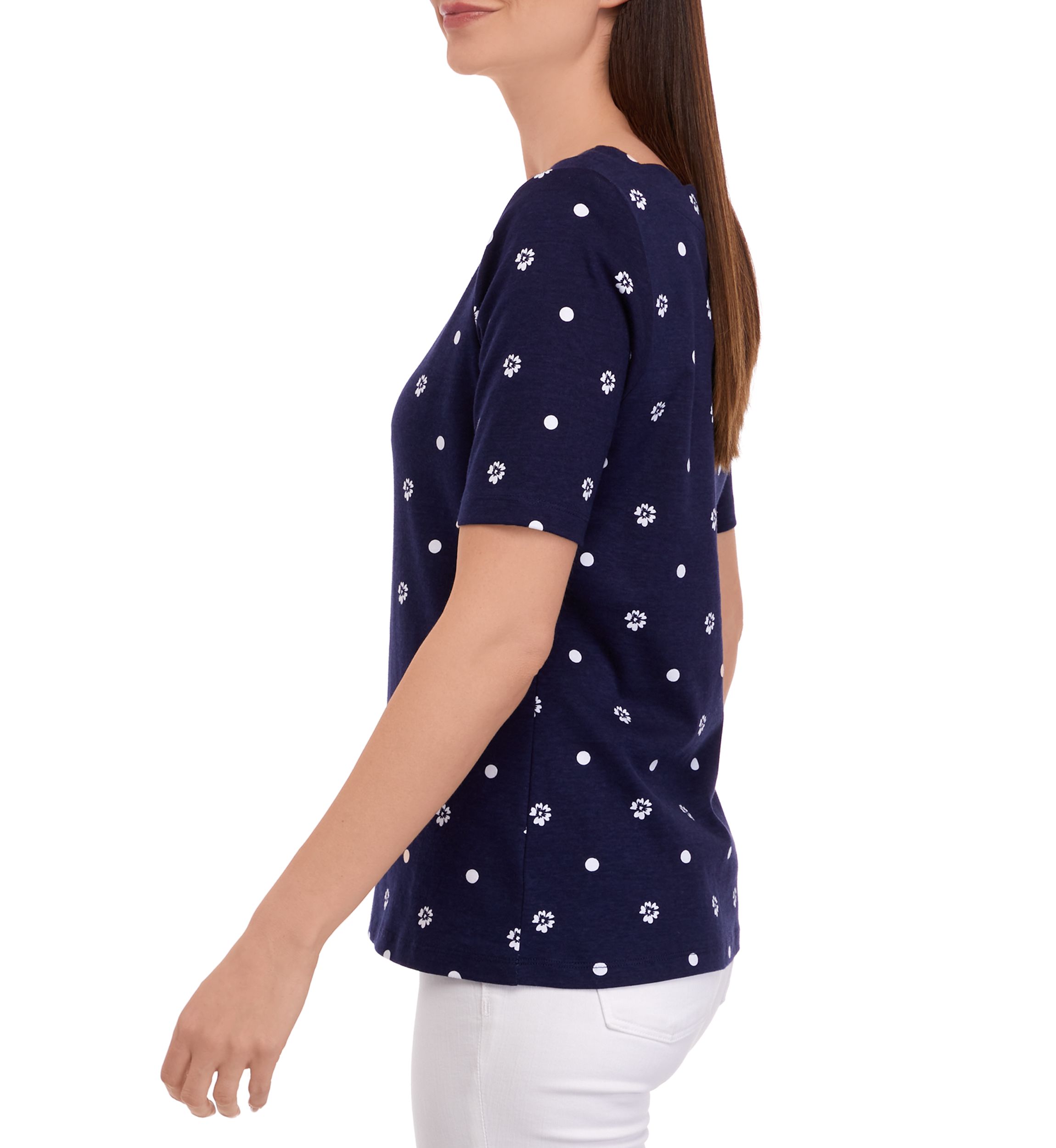 Womens Elbow Sleeve Scallop Shirt