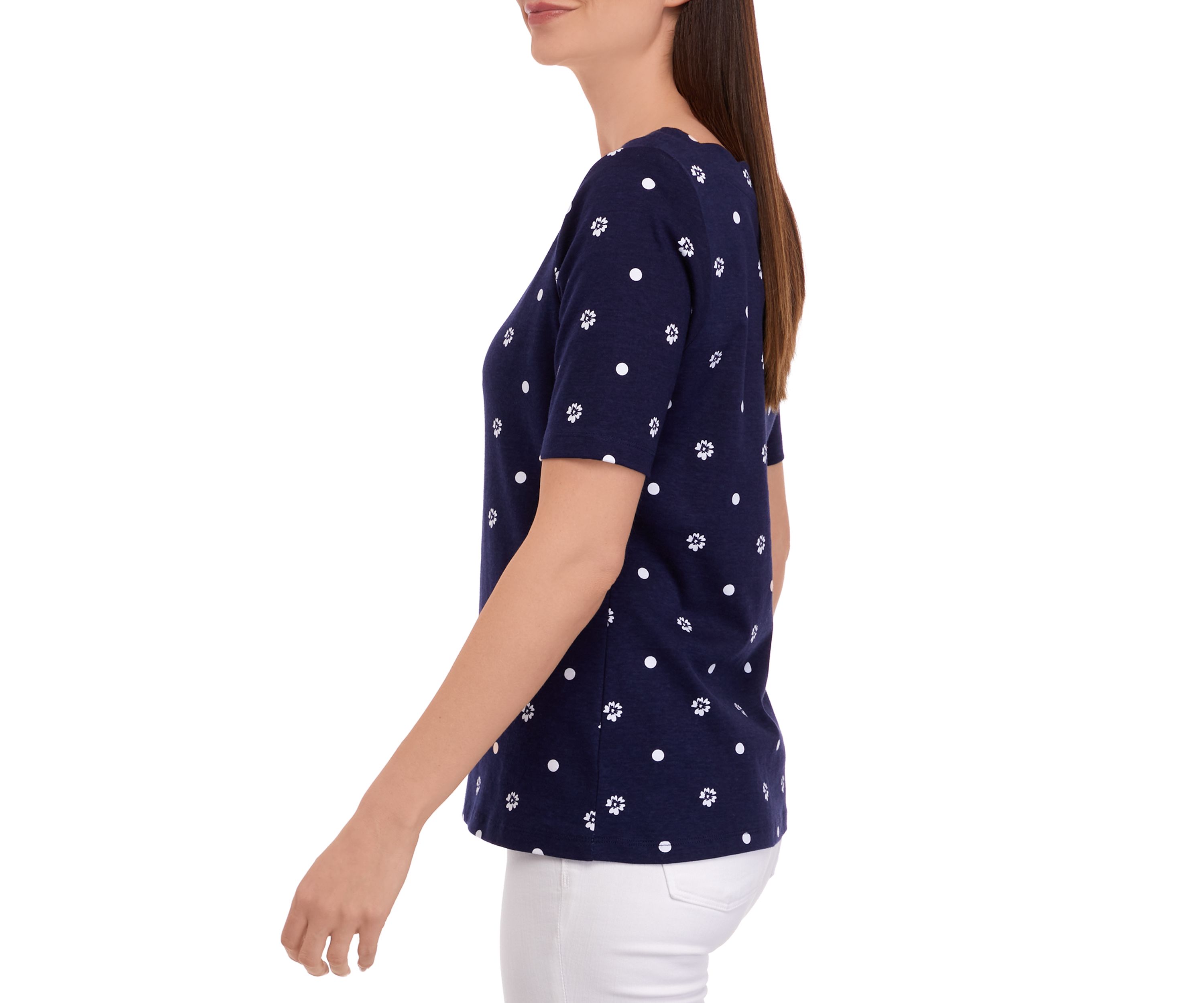 Womens Elbow Sleeve Scallop Shirt
