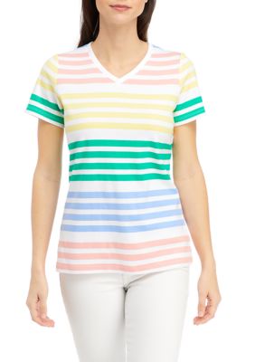 Kim Rogers Women's Plus Size Short Sleeve V-Neck Striped Shirt, Small
