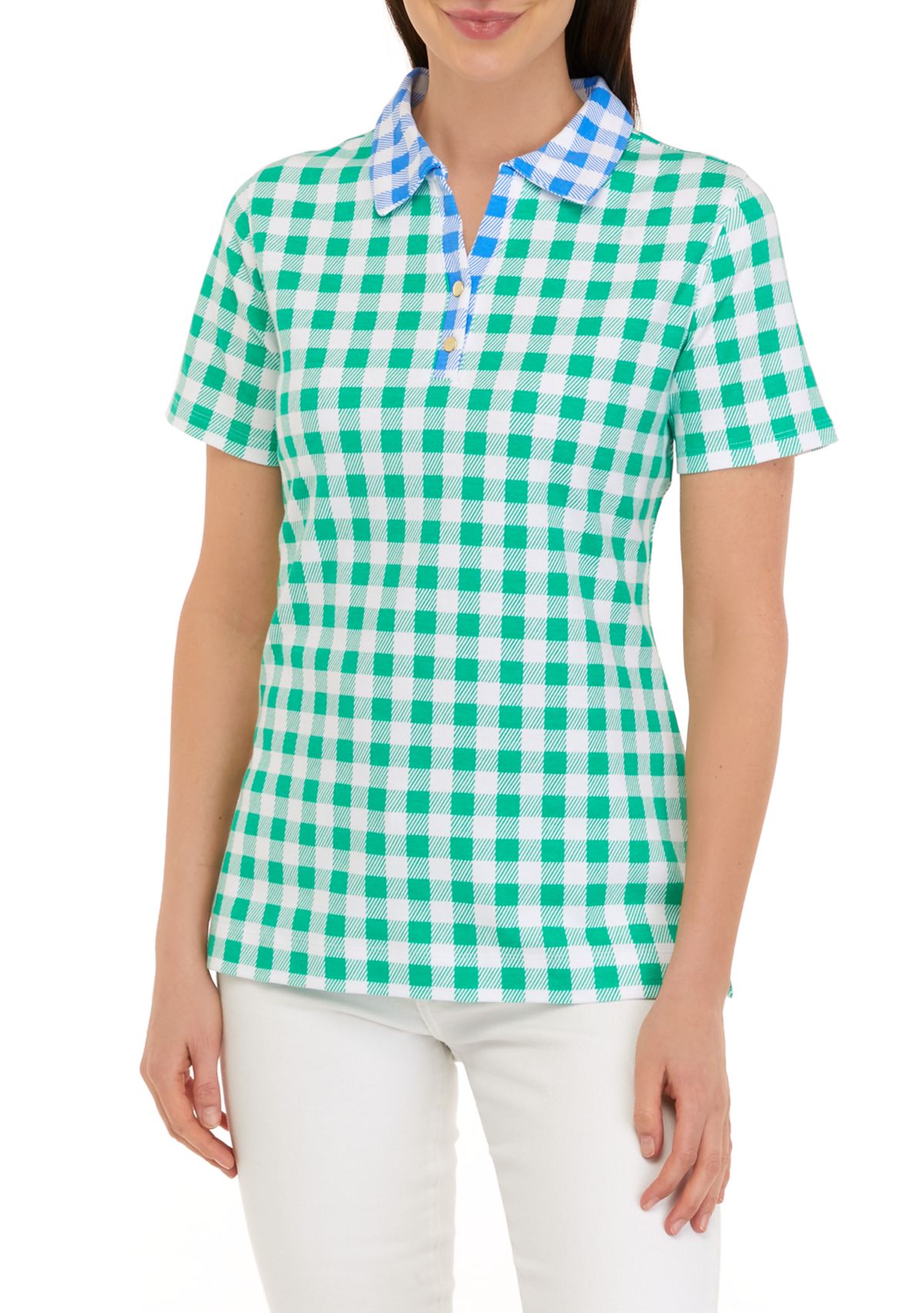 Womens Short Sleeve Polo Mixed Print Shirt