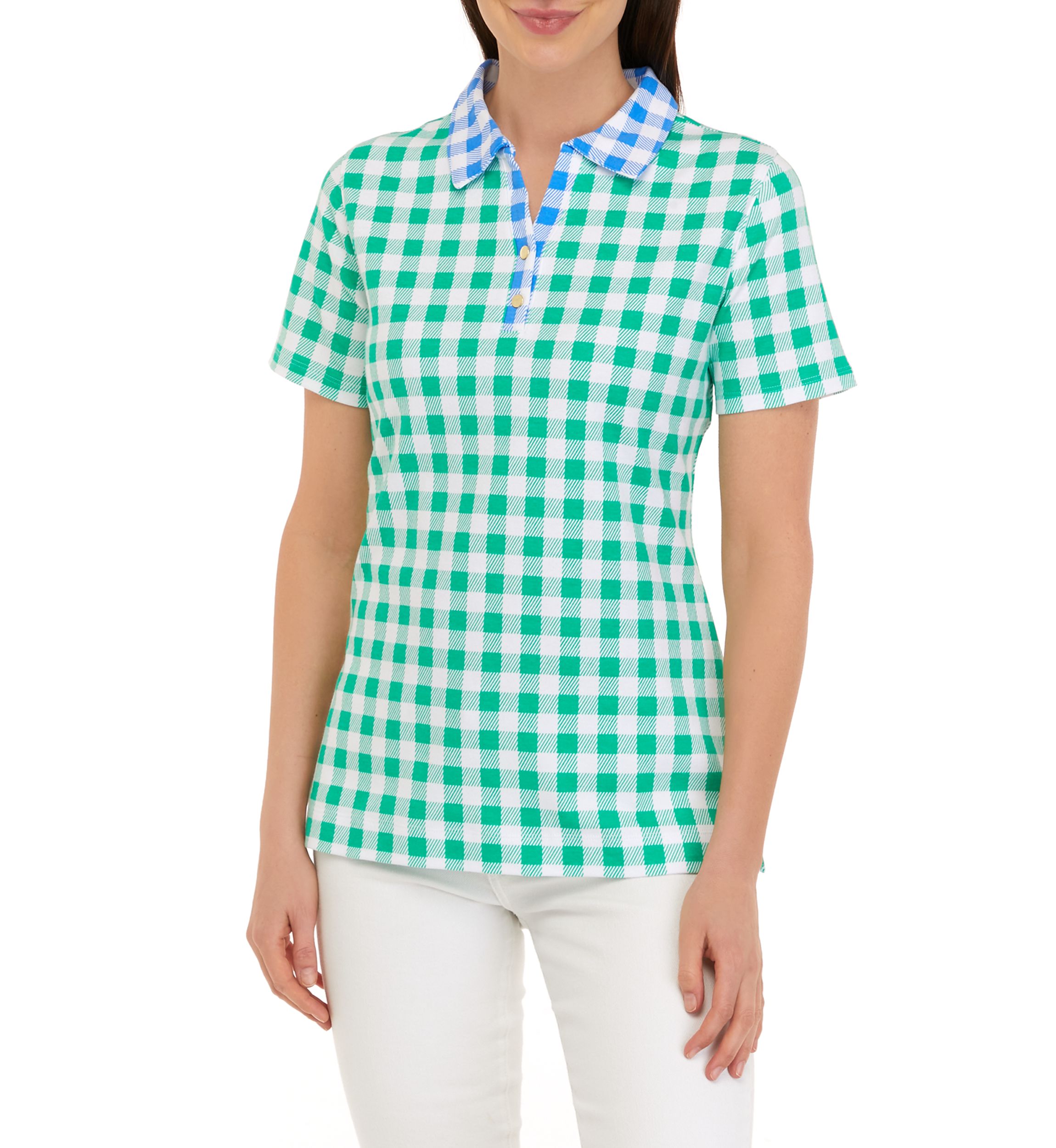 Womens Short Sleeve Polo Mixed Print Shirt