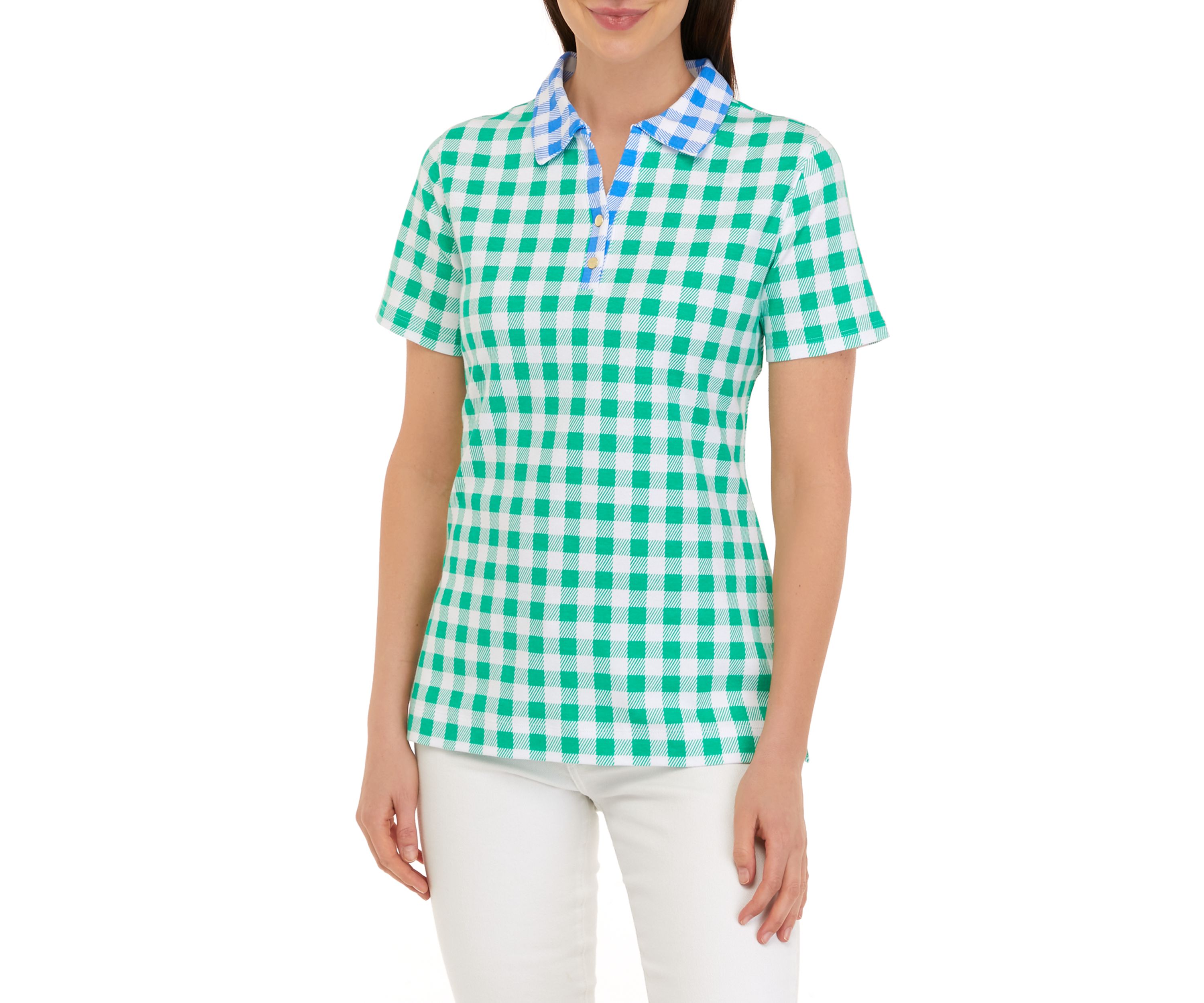 Womens Short Sleeve Polo Mixed Print Shirt