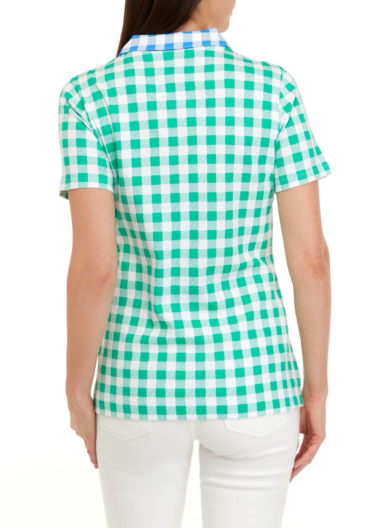 Womens Short Sleeve Polo Mixed Print Shirt