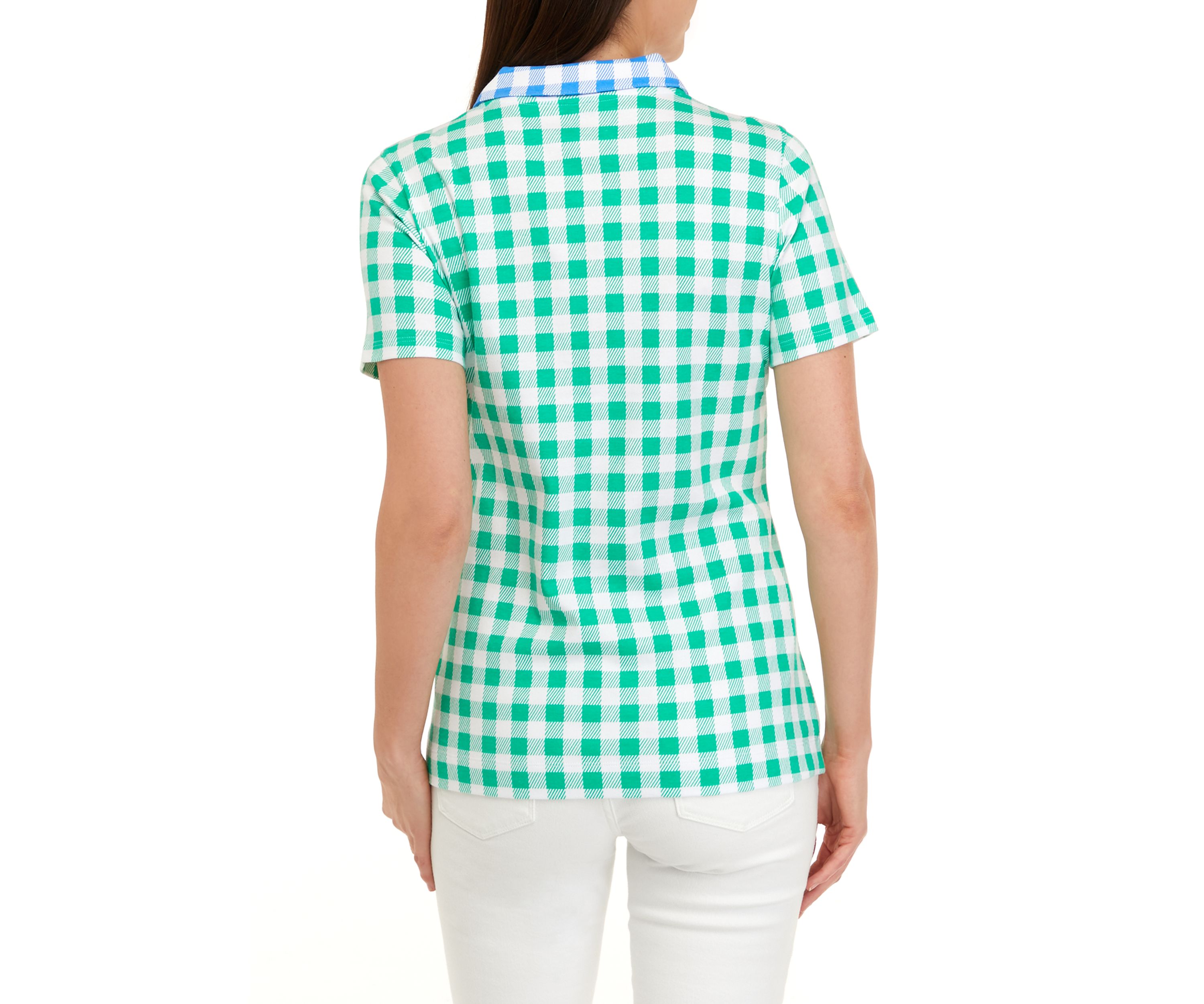 Womens Short Sleeve Polo Mixed Print Shirt