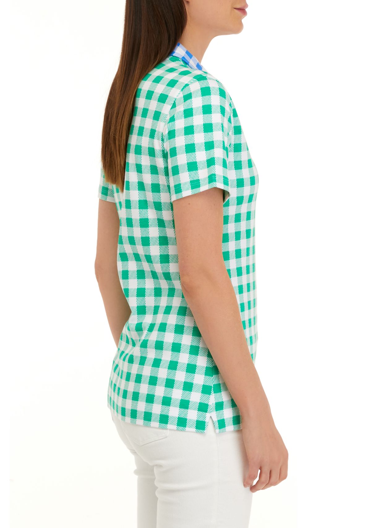 Womens Short Sleeve Polo Mixed Print Shirt