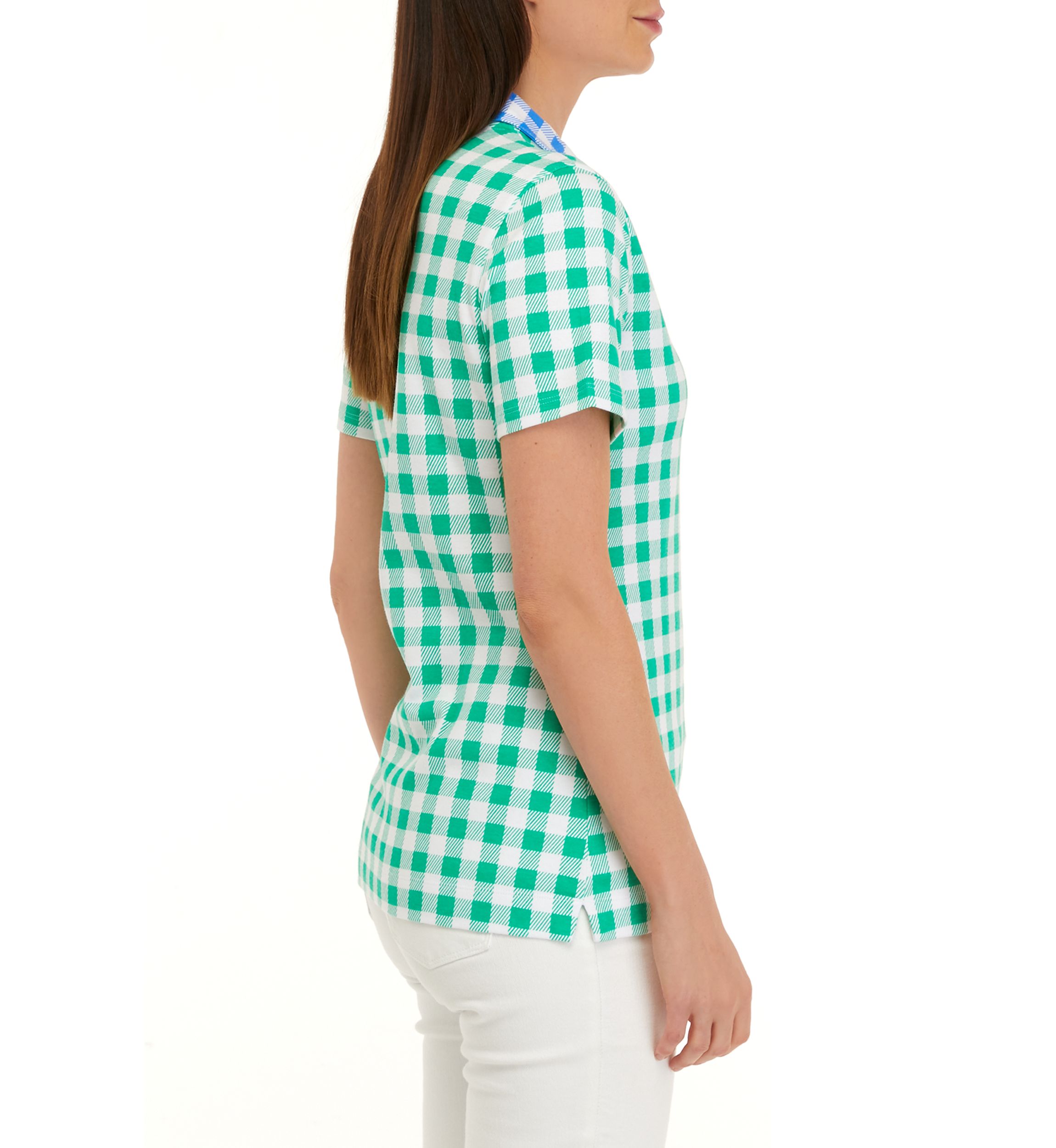 Womens Short Sleeve Polo Mixed Print Shirt