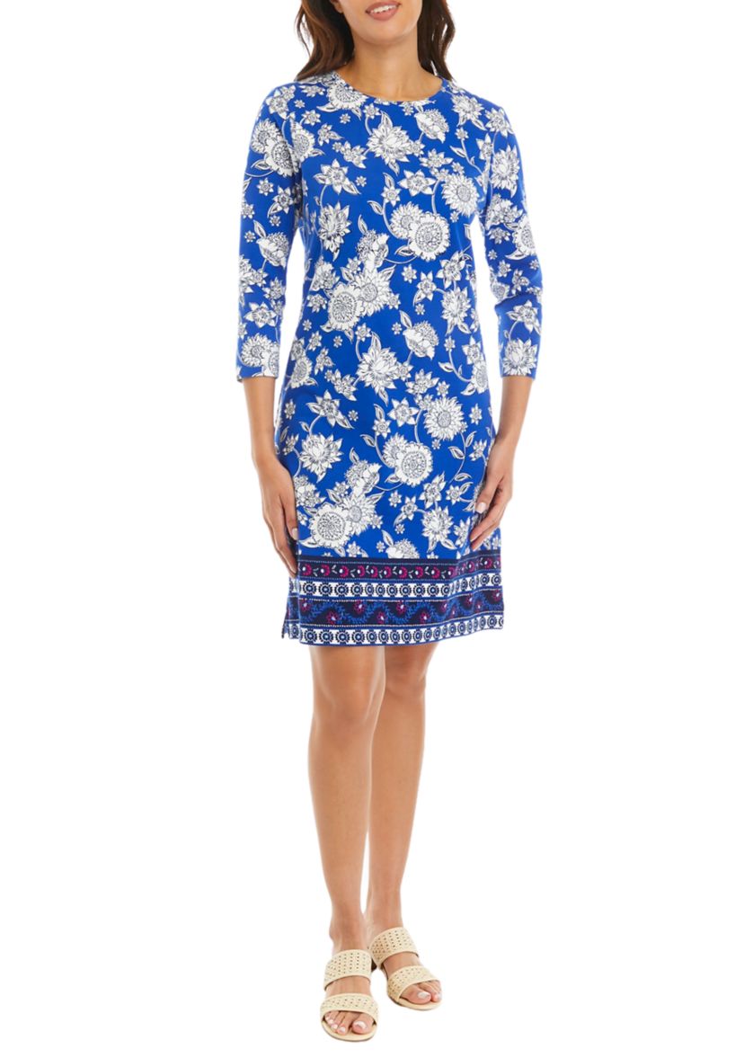 Womens 3/4 Sleeve Border Print Dress