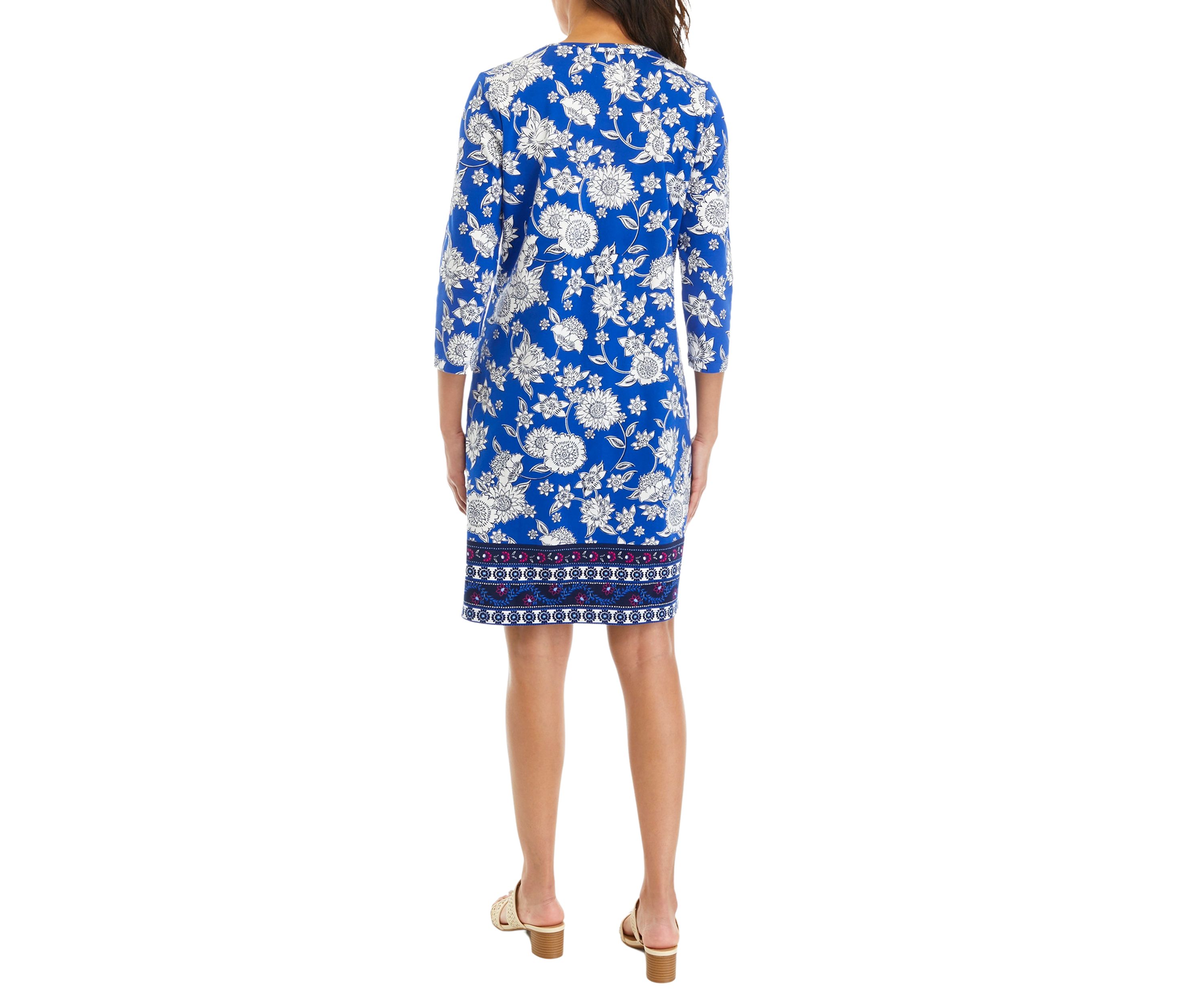 Womens 3/4 Sleeve Border Print Dress