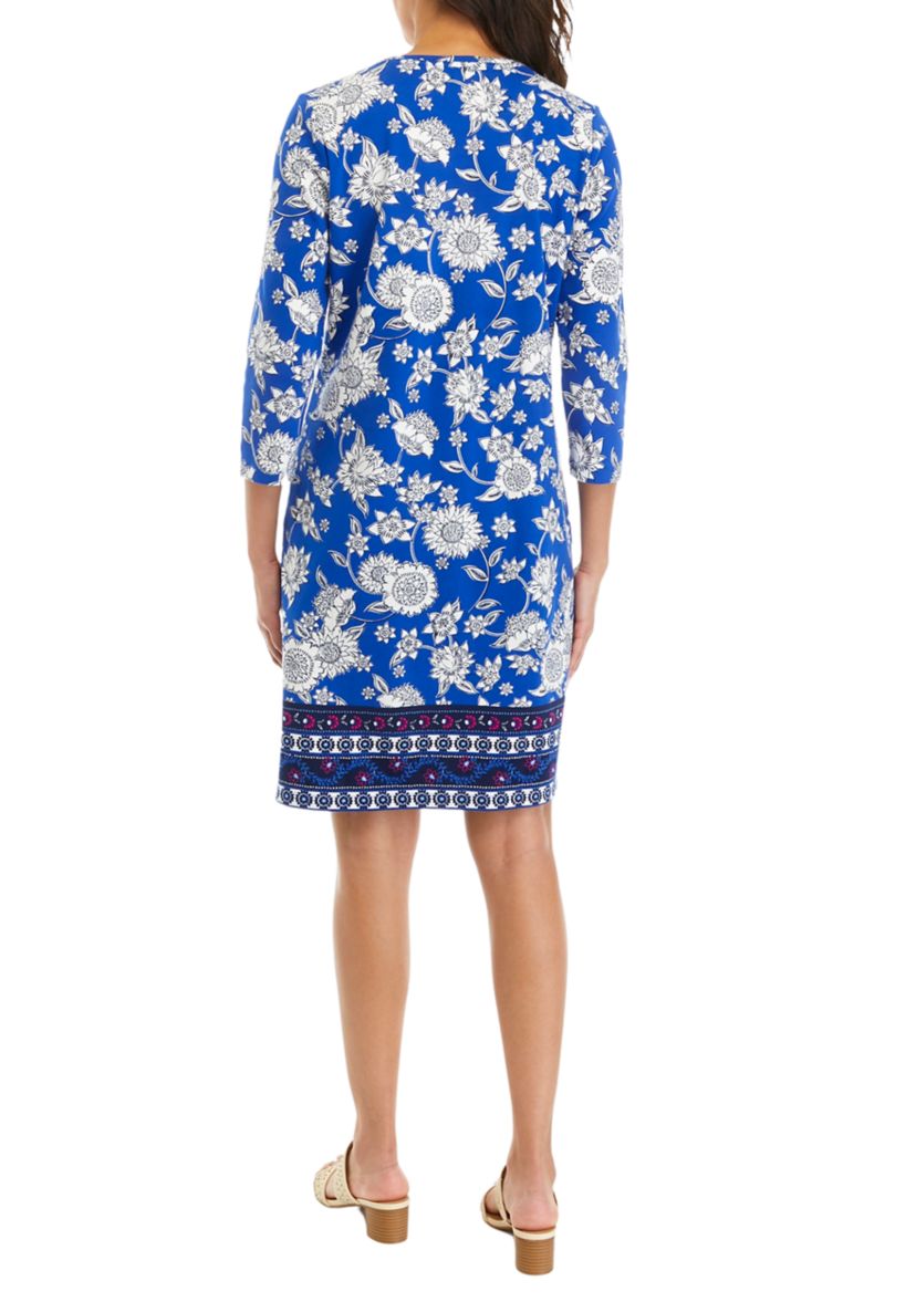Womens 3/4 Sleeve Border Print Dress