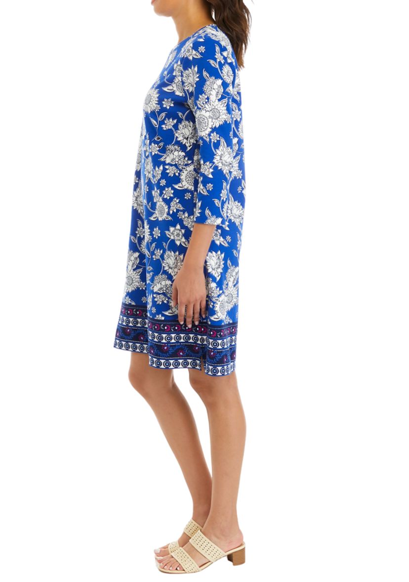 Womens 3/4 Sleeve Border Print Dress