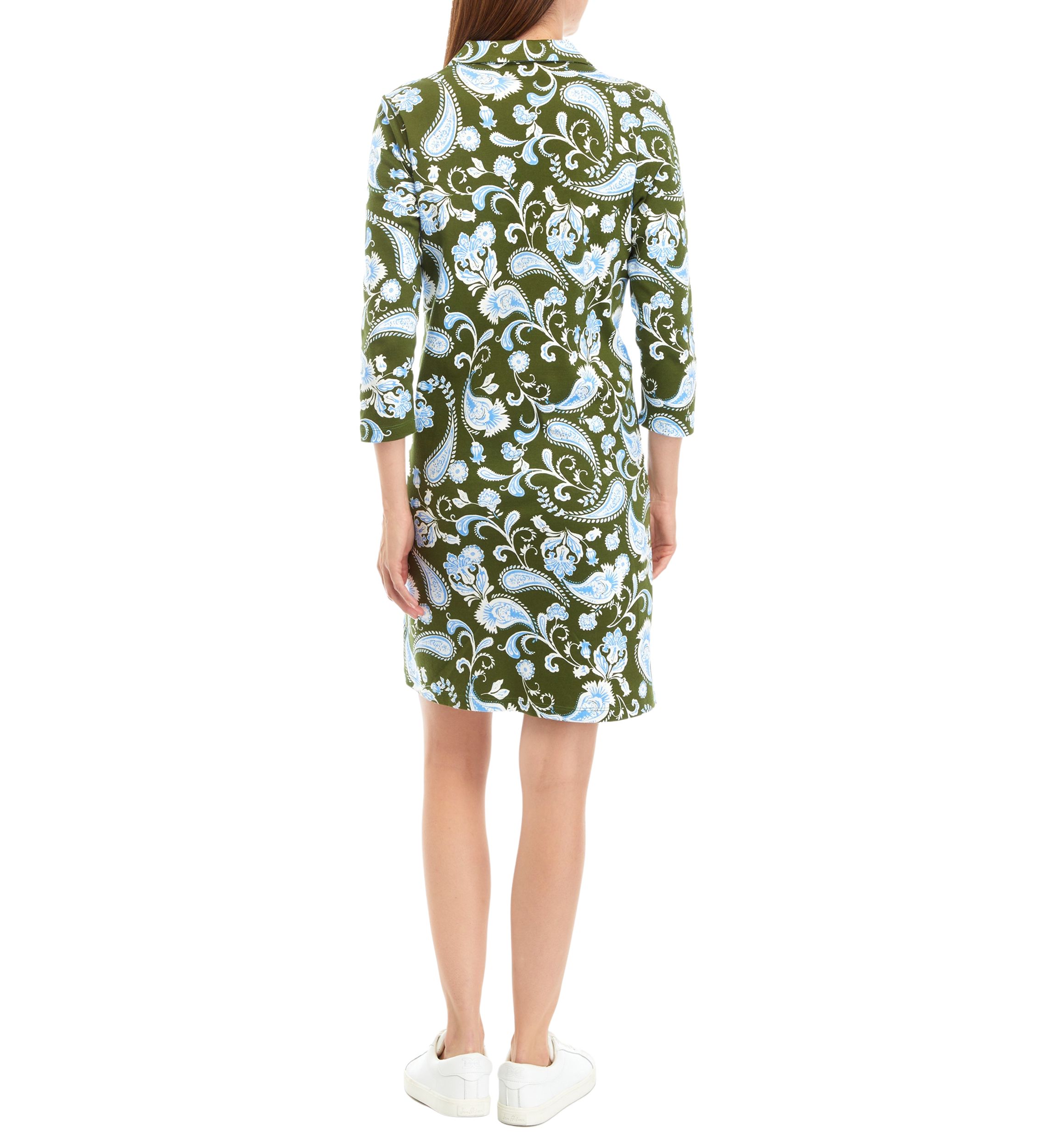 Womens 3/4 Sleeve Johnny Collar Printed Dress