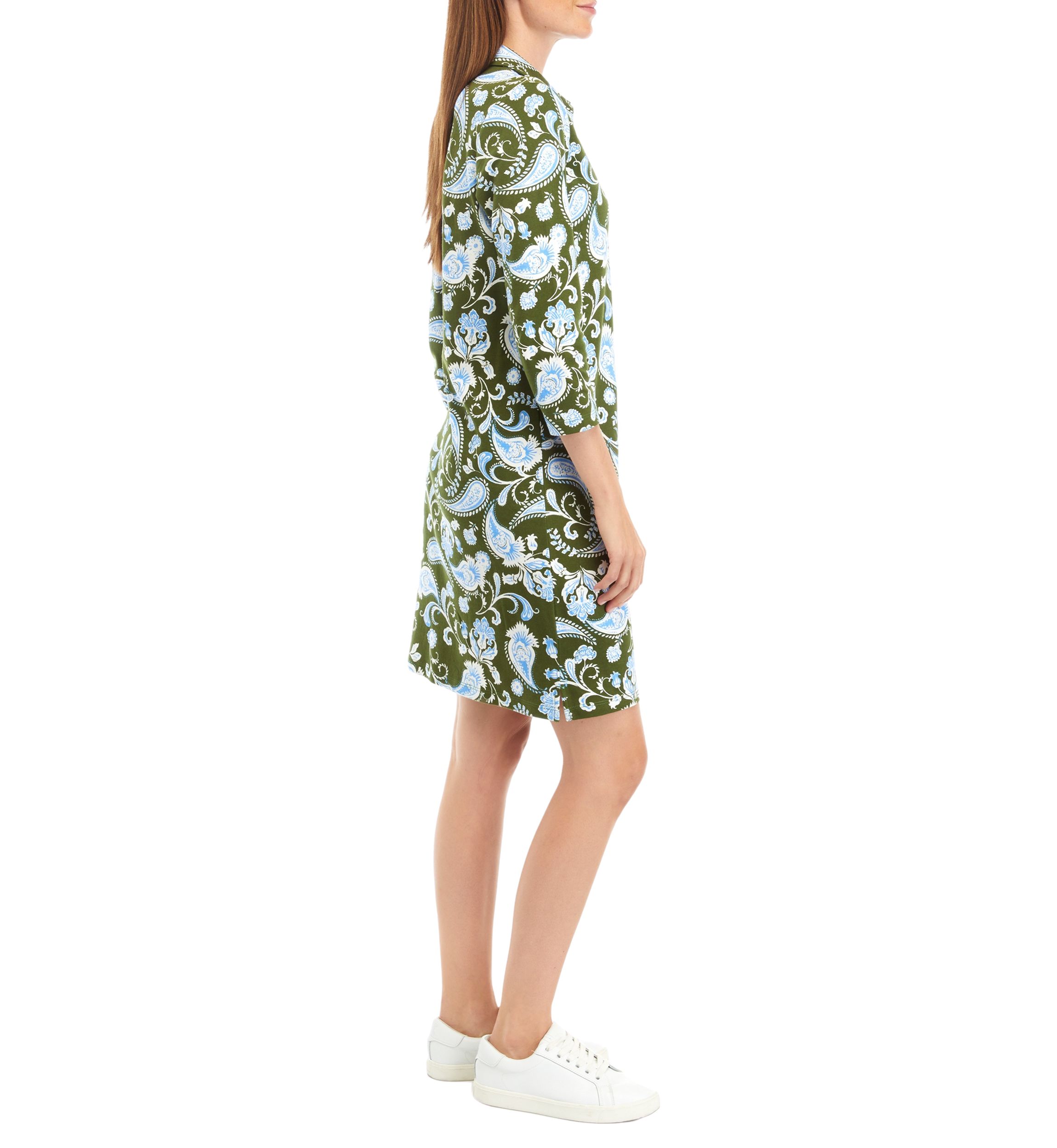 Womens 3/4 Sleeve Johnny Collar Printed Dress