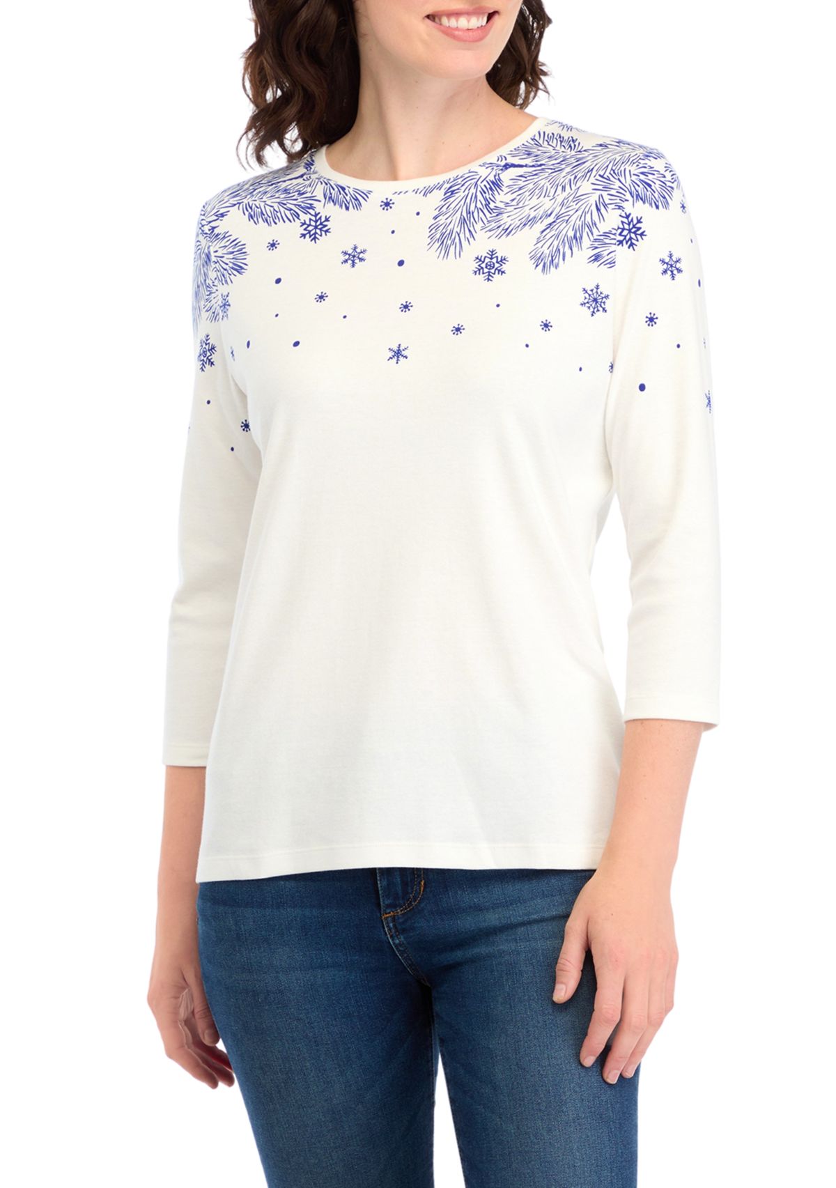 Womens  3/4 Sleeve Placement Print Shirt 