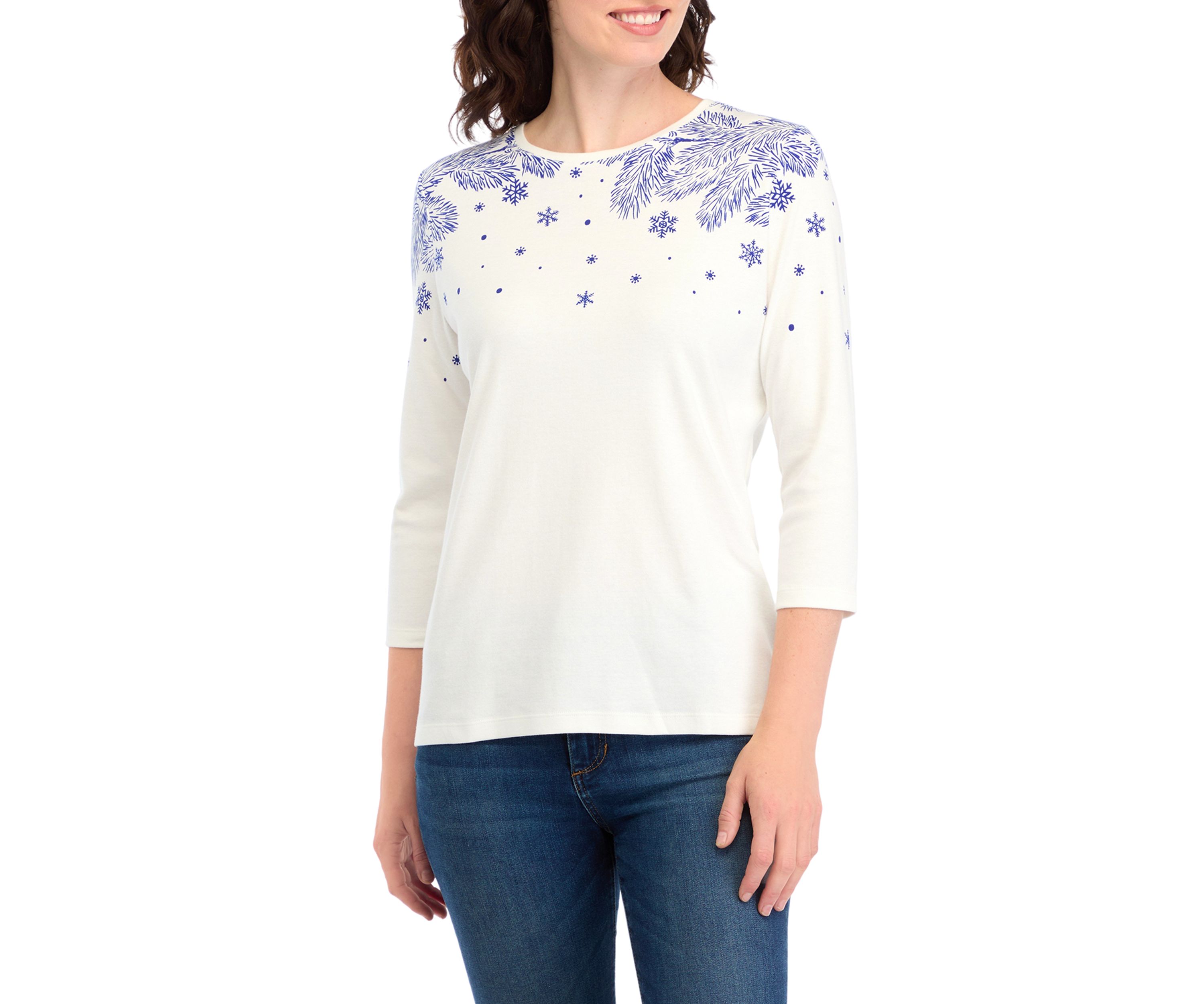 Womens  3/4 Sleeve Placement Print Shirt 