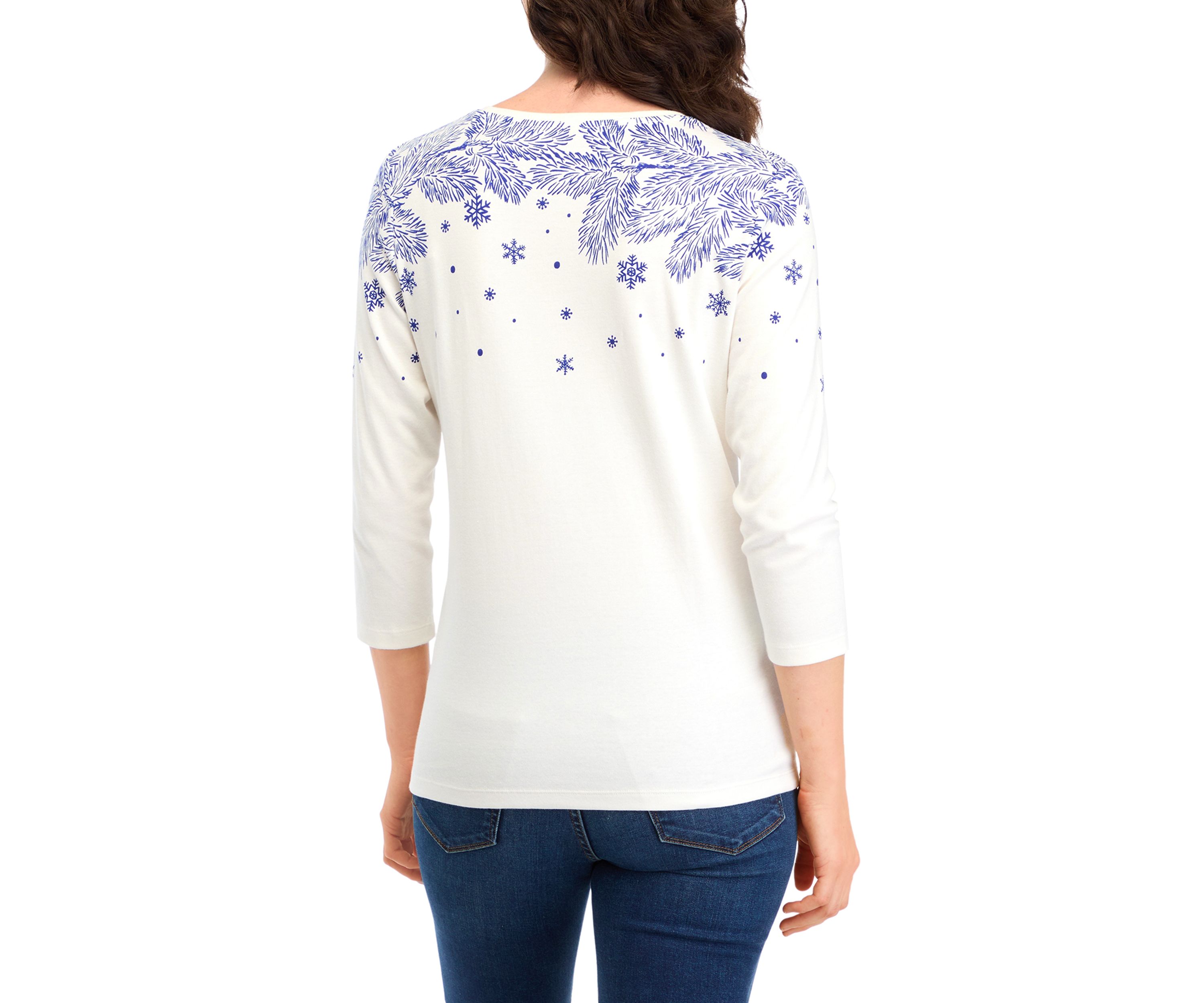 Womens  3/4 Sleeve Placement Print Shirt 