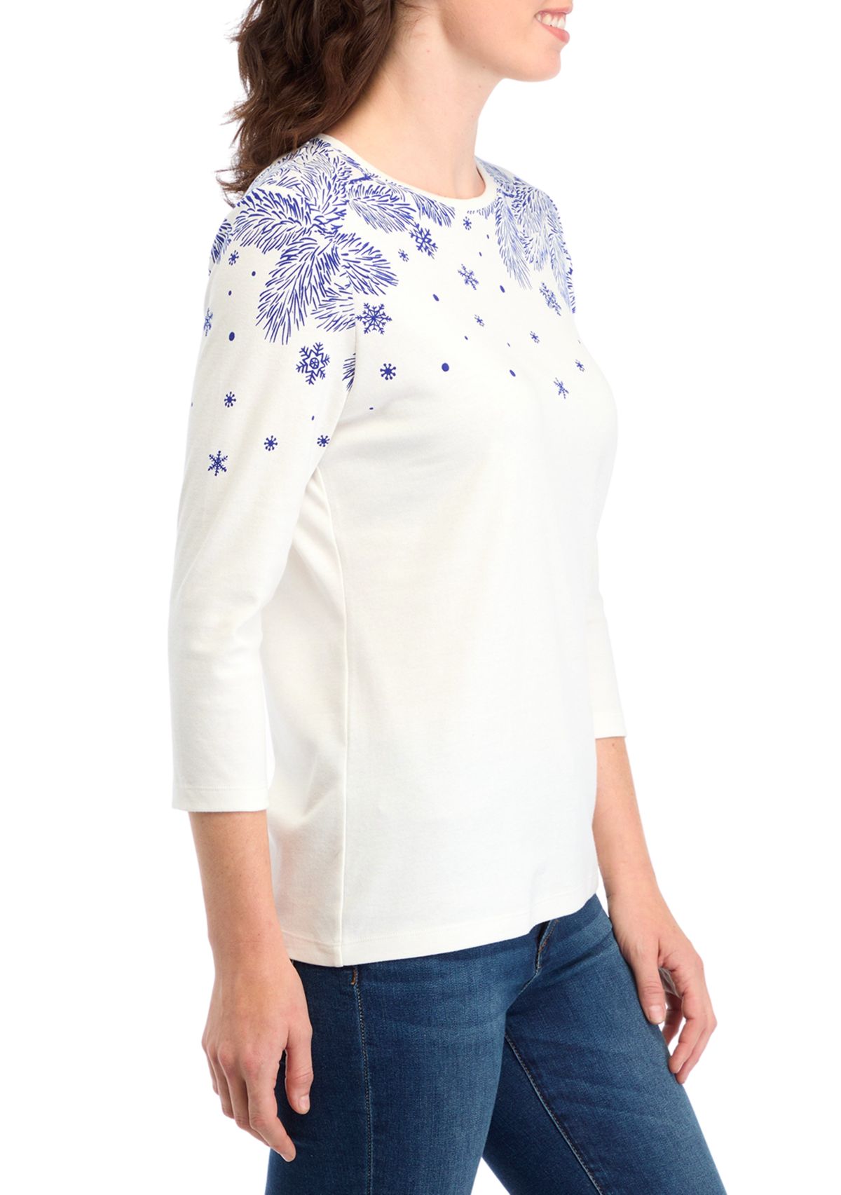 Womens  3/4 Sleeve Placement Print Shirt 