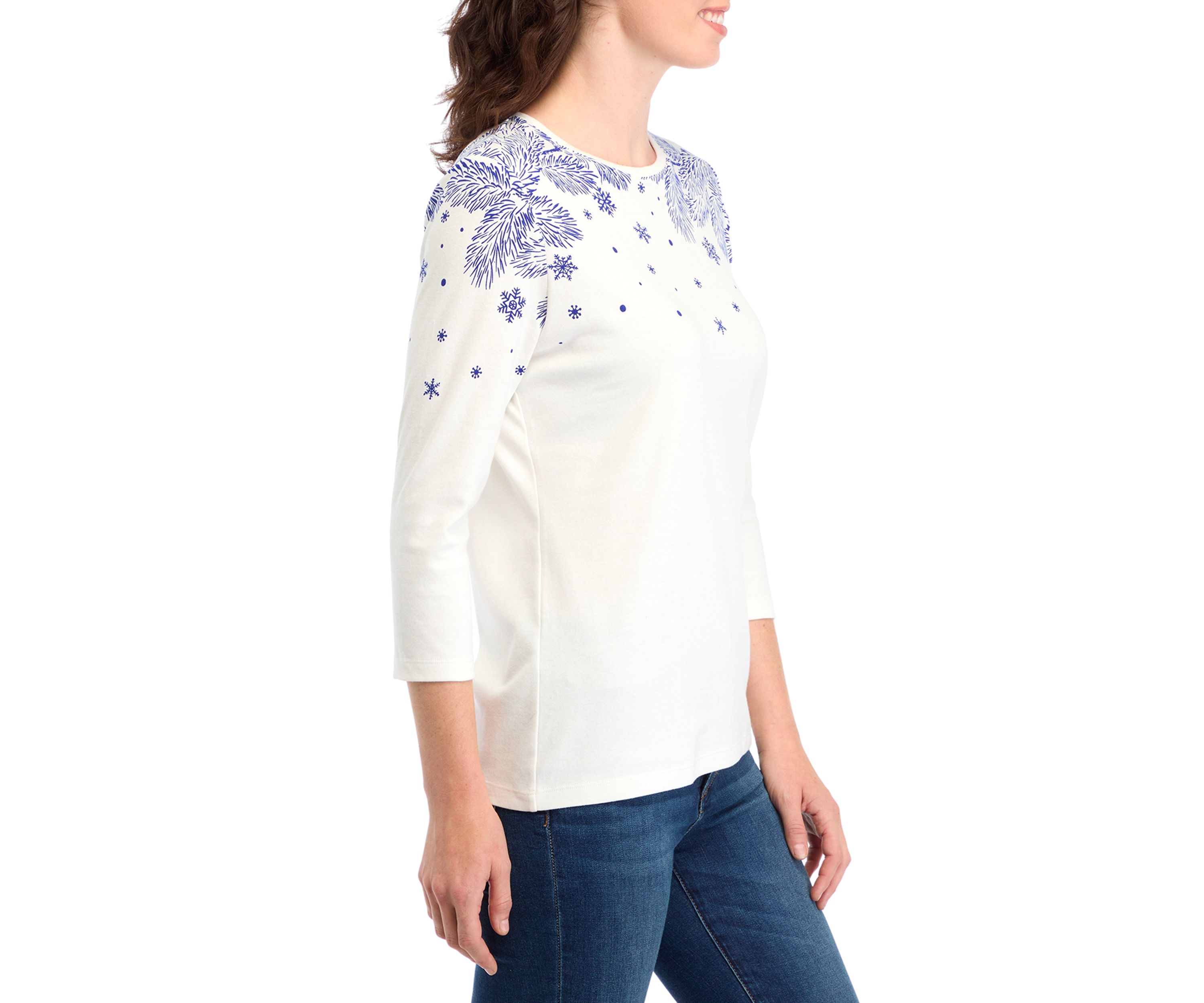 Womens  3/4 Sleeve Placement Print Shirt 