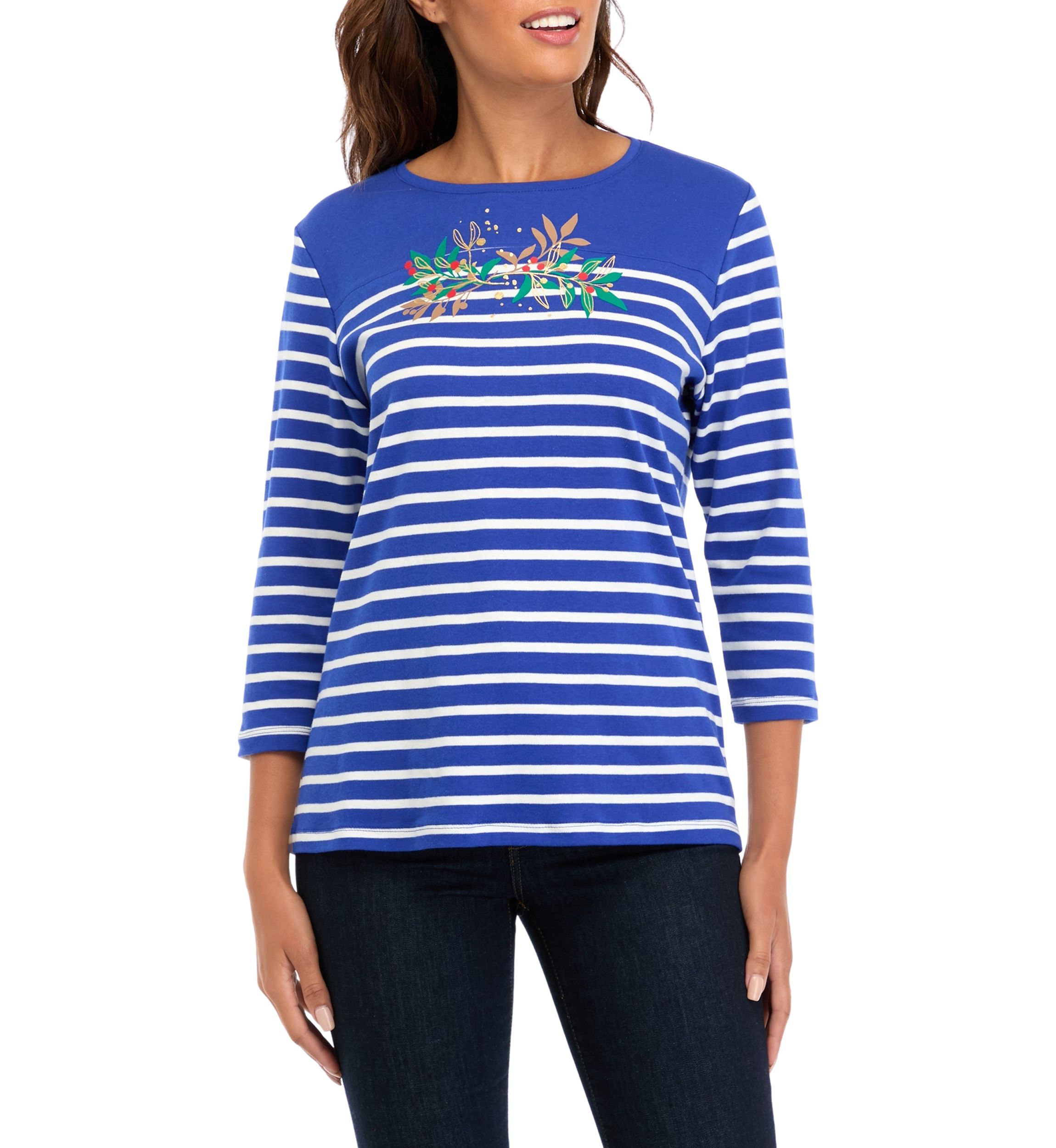 Womens 3/4 Sleeve Striped Top 