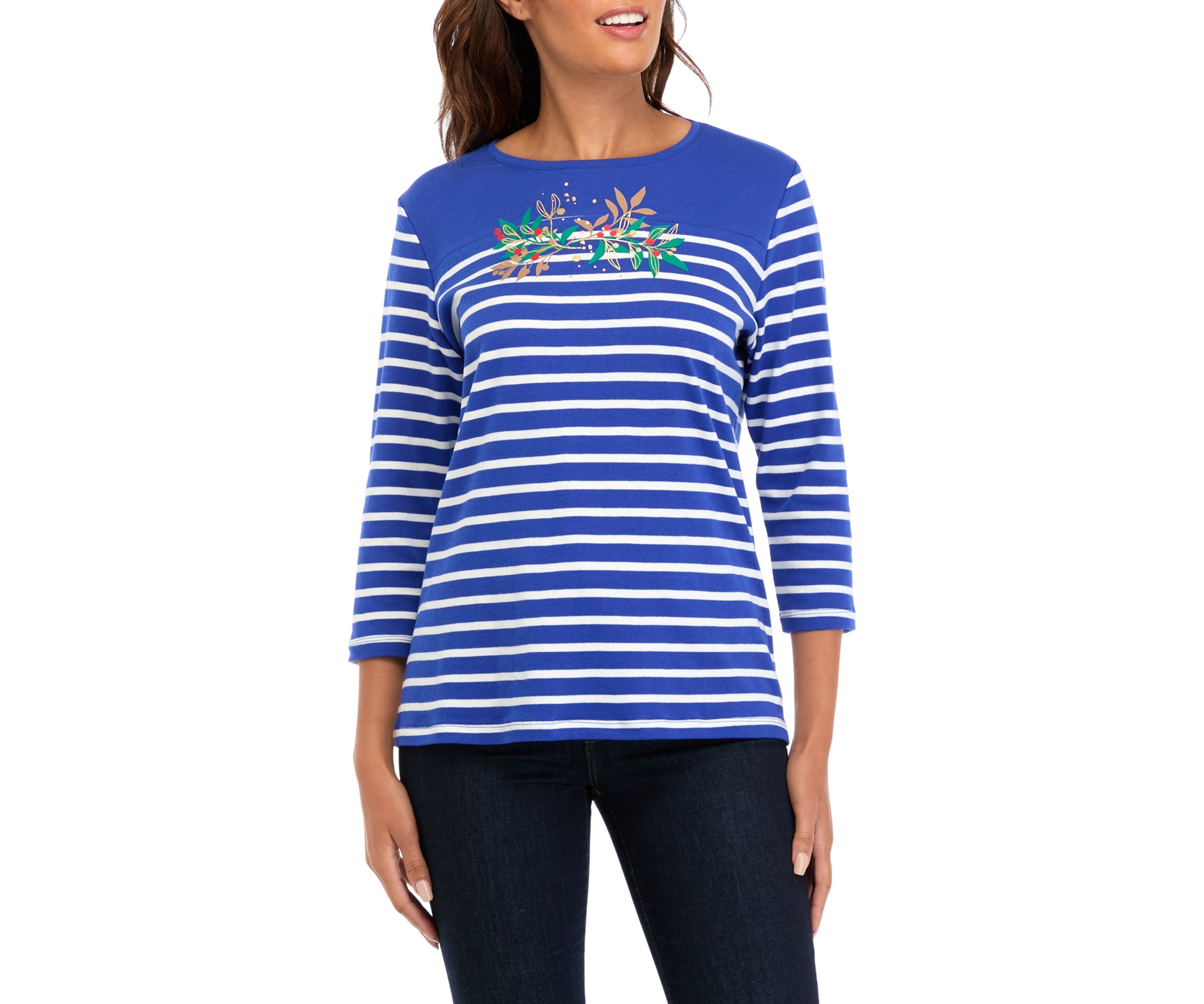 Womens 3/4 Sleeve Striped Top 