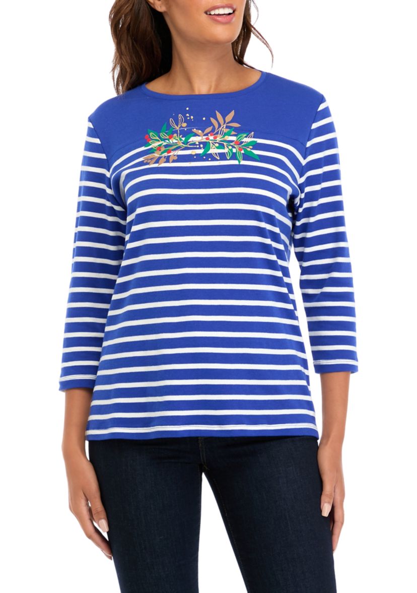 Womens 3/4 Sleeve Striped Top 
